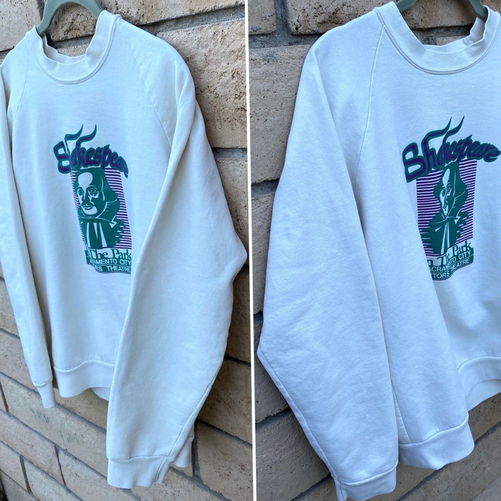 Vintage Vintage Shakespeare In The Park Sacramento City Actors Theatre Raglan Sweatshirt Mens L Ivory Graphic Print Pullover Long Sleeve 1980s Size US L / EU 52-54 / 3 - 2 Thumbnail