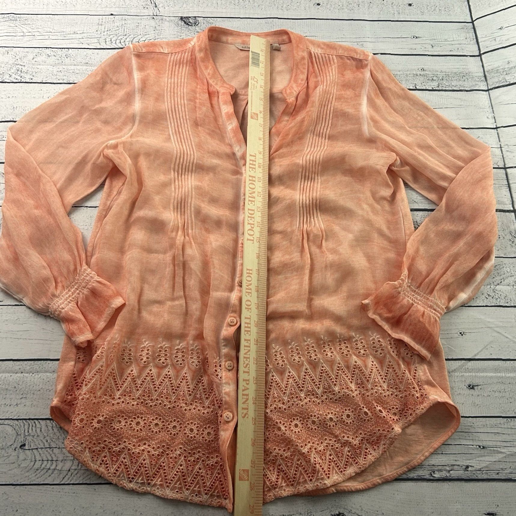 Soft Surroundings Soft Surroundings Shirt Women's Medium Orange Button-Up Long Sleeve Watercolor Family? Size M / US 6-8 / IT 42-44 - 3 Thumbnail