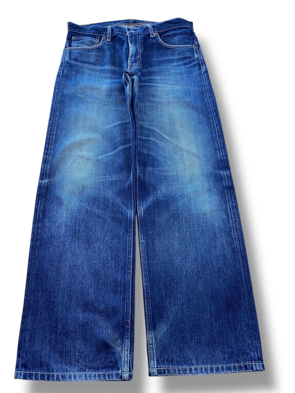Levi's Levi’s Blue Wash Whiskered Style Straight Leg Jean Size US 34 / EU 50 - 1 Thumbnail