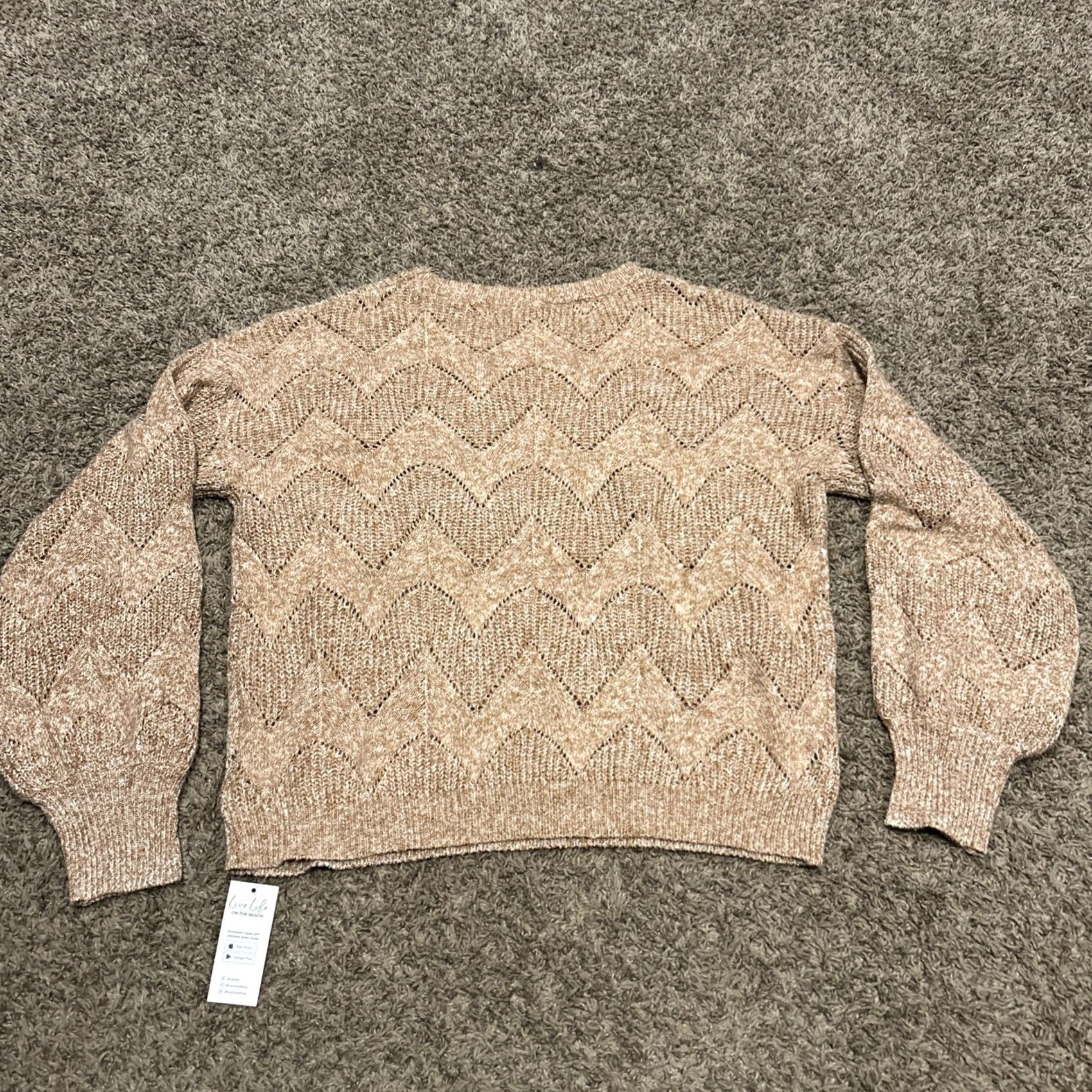 Vintage Cupshe Women’s Sweater Pullover M Polyester Round Neck Long Balloon Sleeve Beige Crochet Knit NWT B13 Regular Vintage: No Size M / US 6-8 / IT 42-44 - 4 Thumbnail