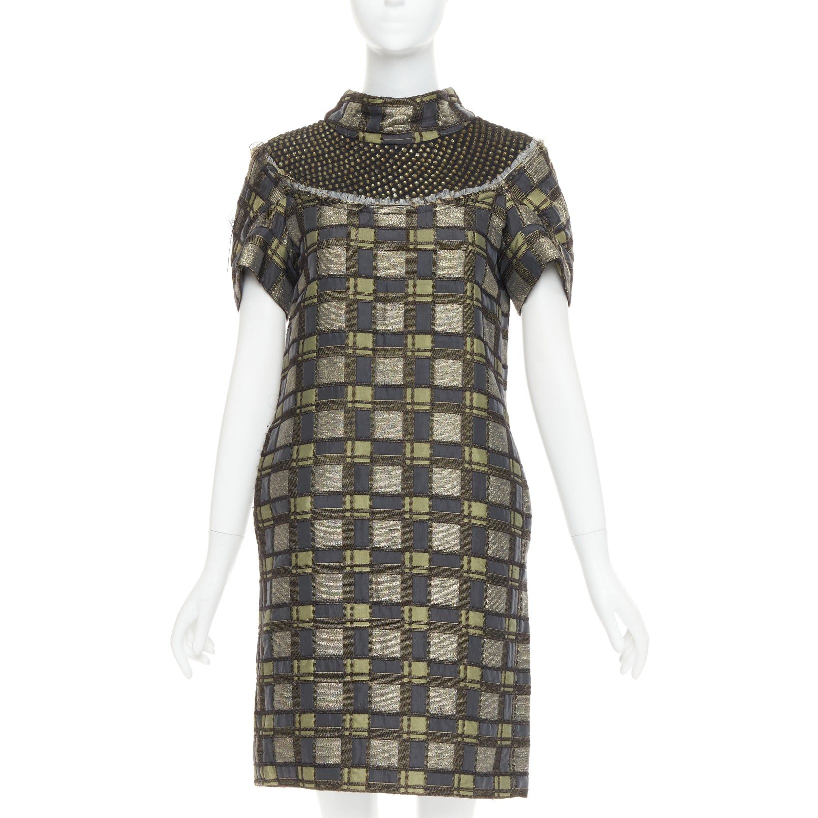 Marni MARNI bronze grey embellished collar checked brocade dress IT36 XXS Size S / US 4 / IT 40 - 1 Thumbnail