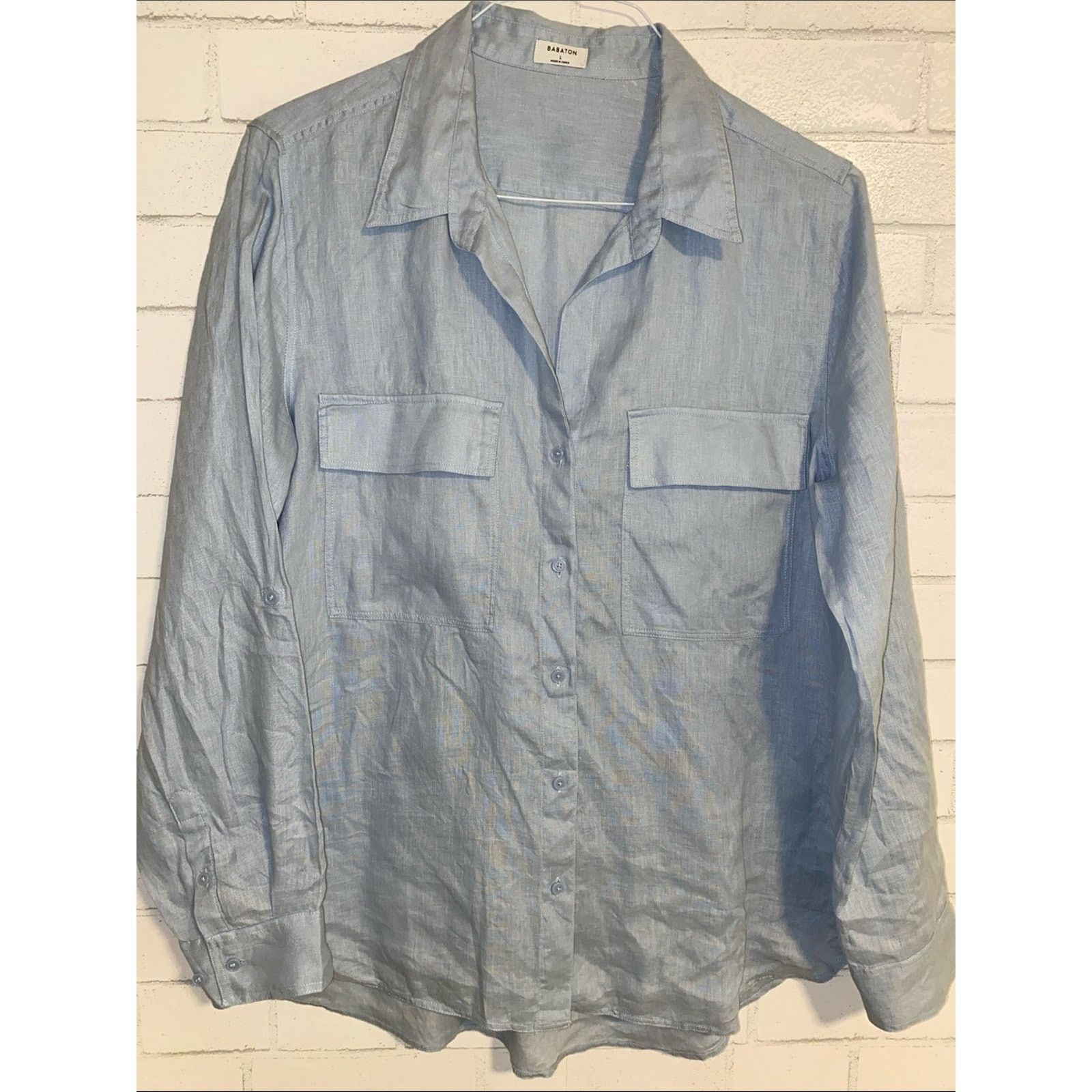 Aritzia Aritzia Babaton $88 Utility Linen Shirt Womens Large EUC Size L / US 10 / IT 46 - 1 Thumbnail