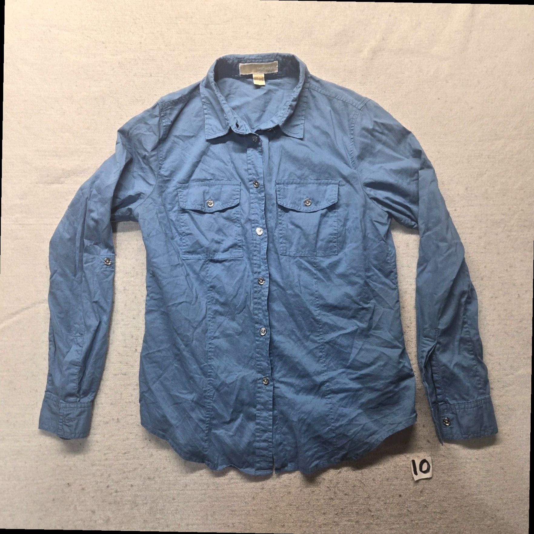 Michael Kors Michael Kors Women's Blue Button Up Long Sleeve Cotton Blend Shirt Small Size S / US 4 / IT 40 - 2 Thumbnail
