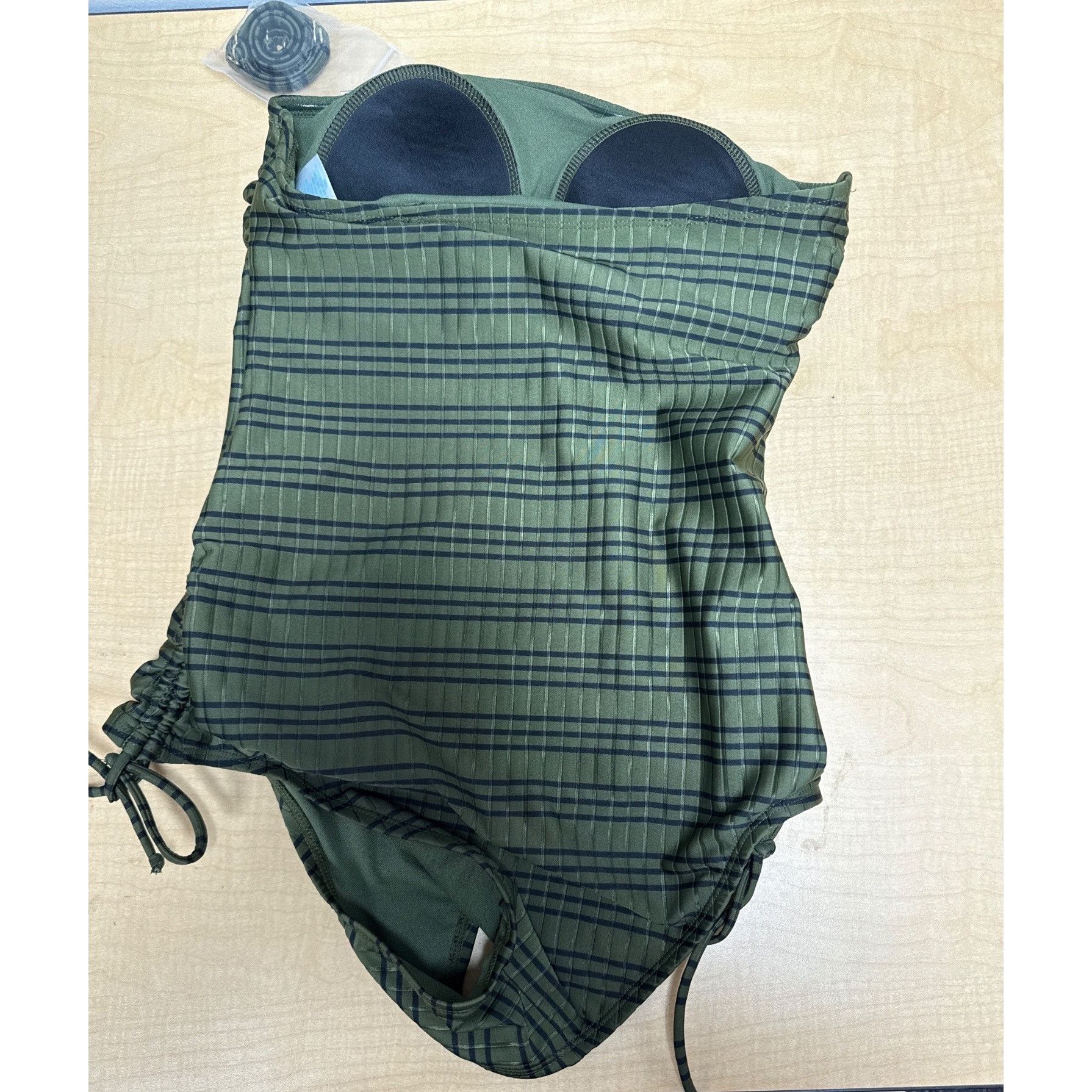 Other Olive Green Strapless Plaid One-Piece Swimsuit With Side Tie Size S / US 4 / IT 40 - 5 Thumbnail