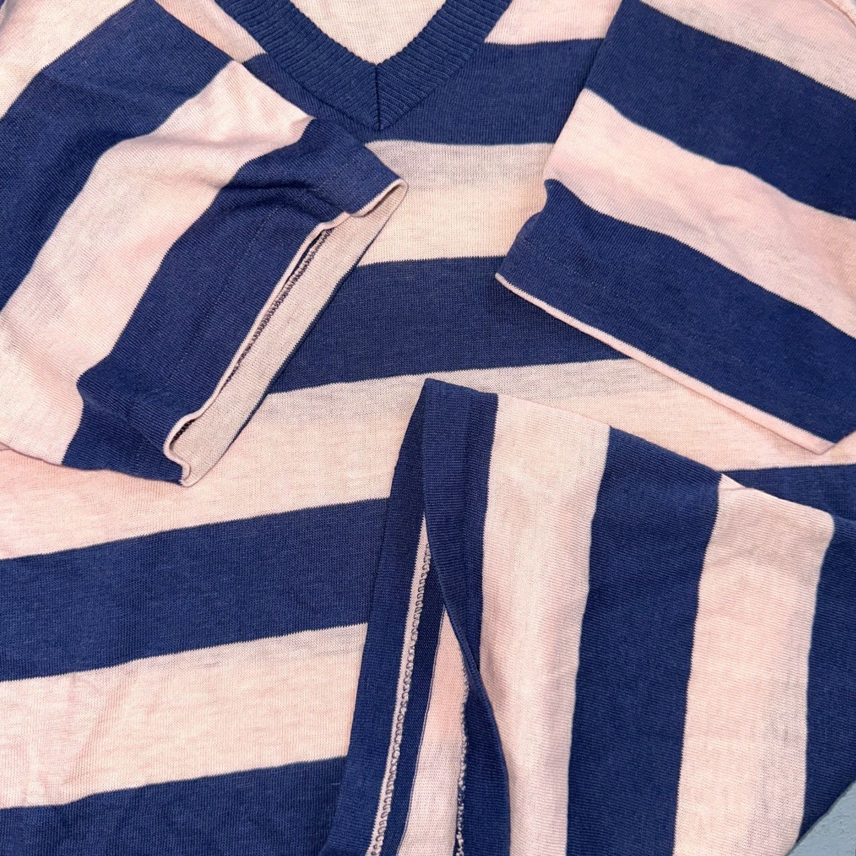 Essentials VINTAGE Blue Pink Rockabilly T Shirt 1970s Striped Crew Neck Short Sleeve Mens L Cotton Size US L / EU 52-54 / 3 - 5 Thumbnail