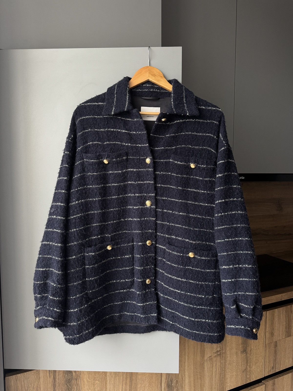 Miu Miu Miu Miu Striped Wool-Blend Bouclé Jacket in Blue Size XS / US 0-2 / IT 36-38 - 1 Thumbnail