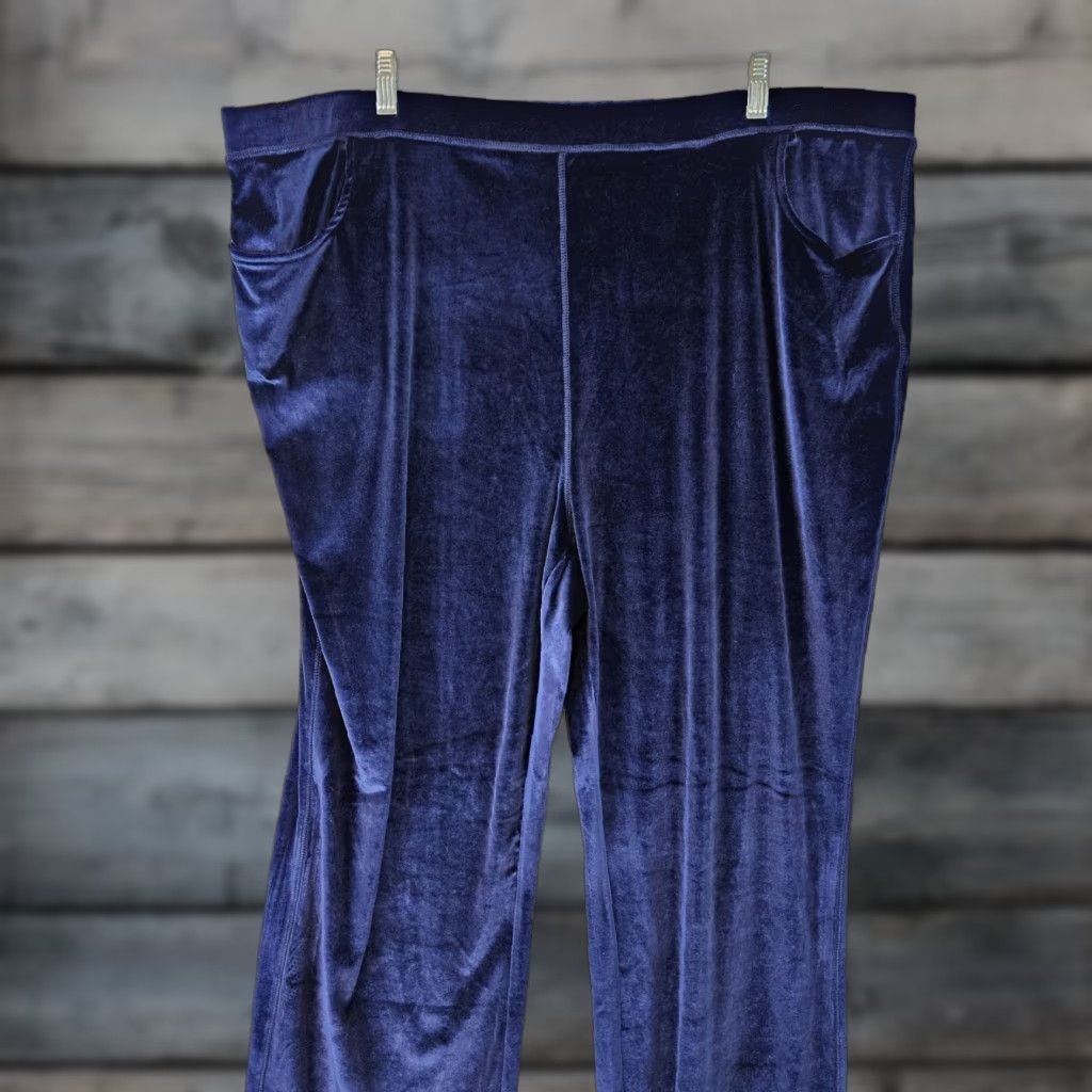 Quacker Factory Quacker Factory Womens Velvet Pants 2X Blue Pull On Pockets High Rise Size 40" / US 18 - 1 Thumbnail
