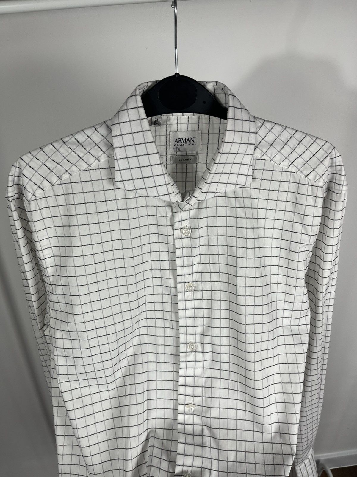 Armani Collezioni Armani Collezioni Luxury Shirt 39/15.5 Grid Check Cotton Size US M / EU 48-50 / 2 - 8 Thumbnail