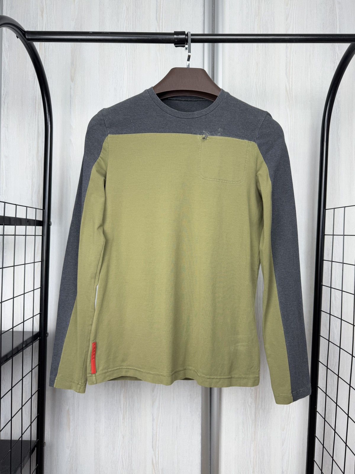 00’s Prada 2 Tone Zip pocket top Long-sleeve tee shirt y2k