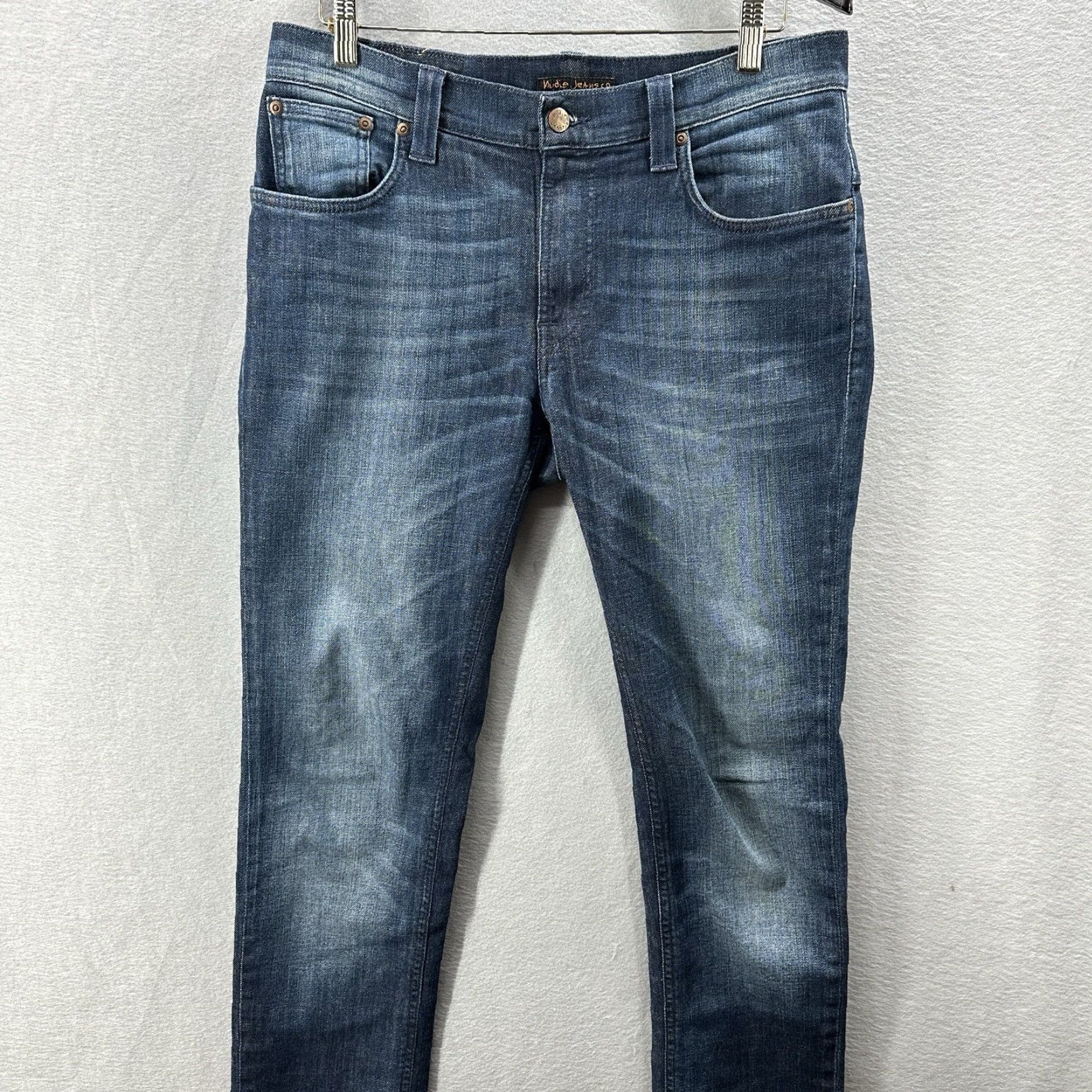 Nudie Jeans Nudie Jeans Mens Thin Finn Jeans 31 x 32 Dark Wash Blue Vision Organic Cotton Selvedge Denim straight Regular Rise Mid 10-12 in Boys? Mens Size US 31 - 2 Thumbnail