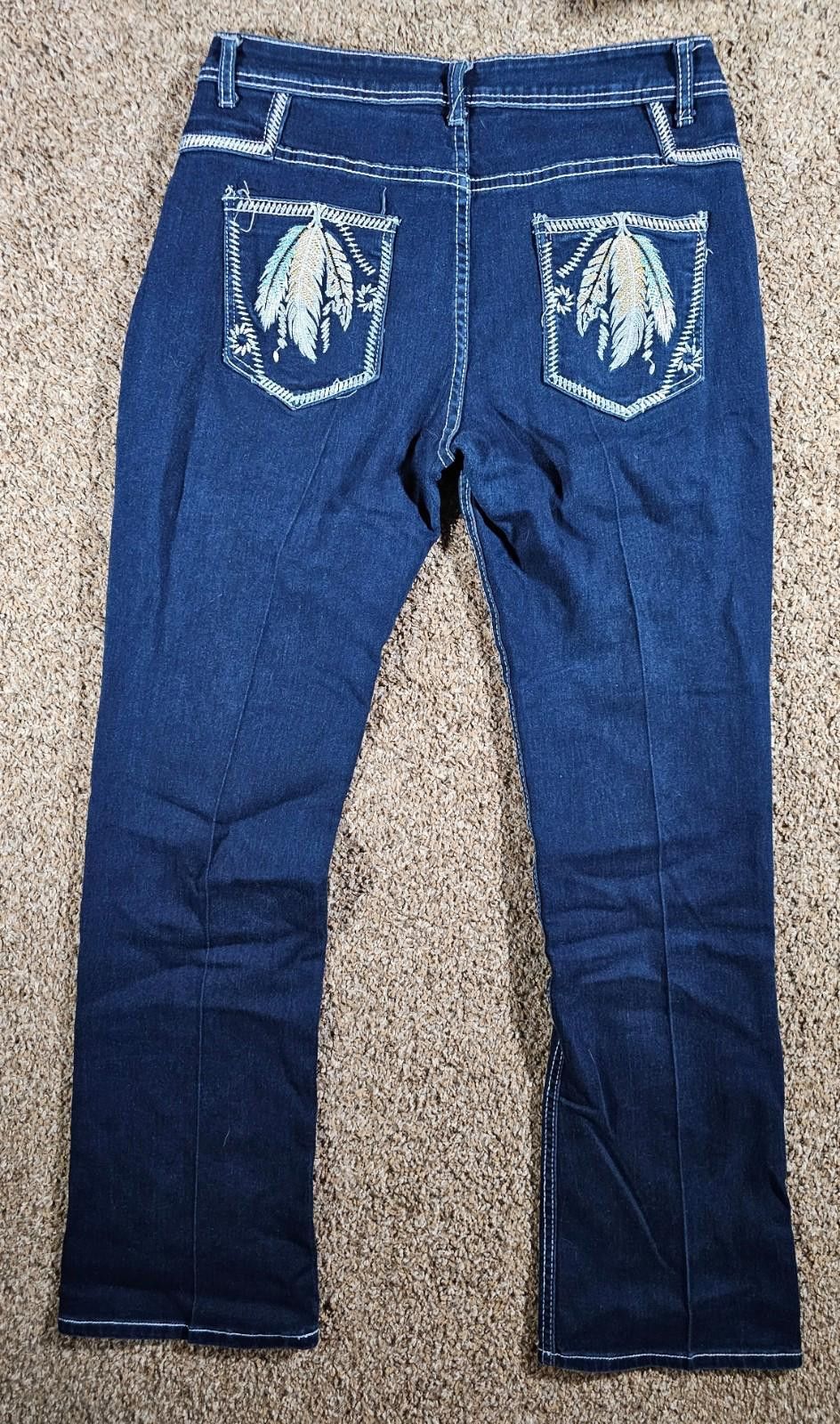 Unknown London Feather embroidery pockets Large blue jeans APPROX 30x31 Size 36" / US 14 / IT 50 - 8 Thumbnail