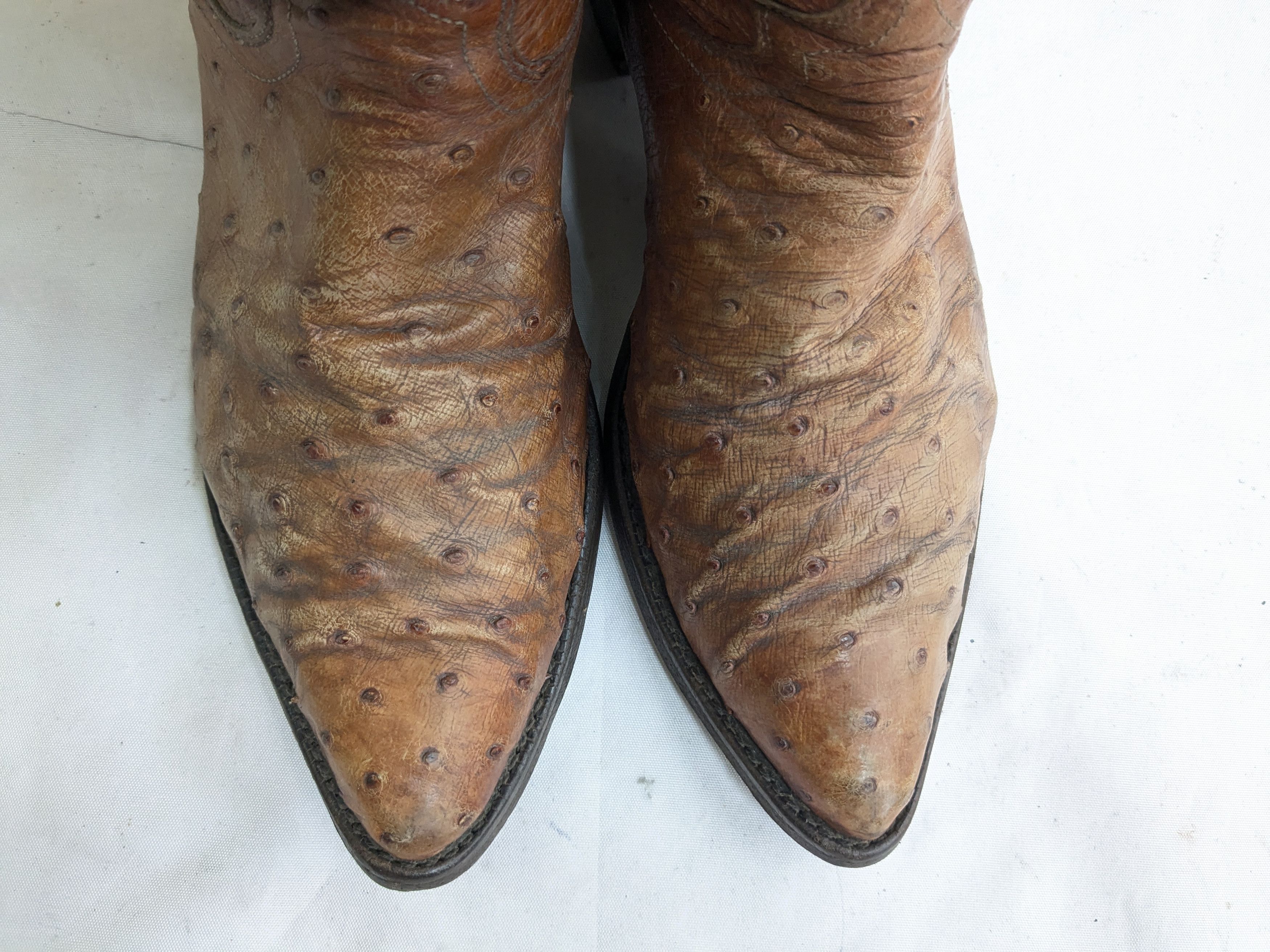 Justin Boots Vintage Justin Cowboy Boots Brown Ostrich Leather 9.5 D Size US 9 / EU 42 - 5 Thumbnail