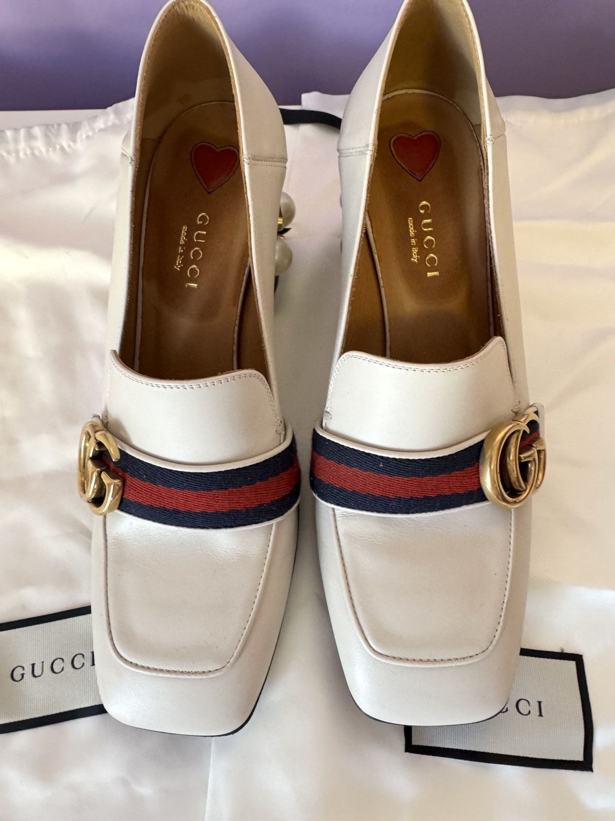 Gucci Gucci Peyton Marmont GG faux pearls loafers shoes 37.5 Size US 7.5 / IT 37.5 - 17 Thumbnail