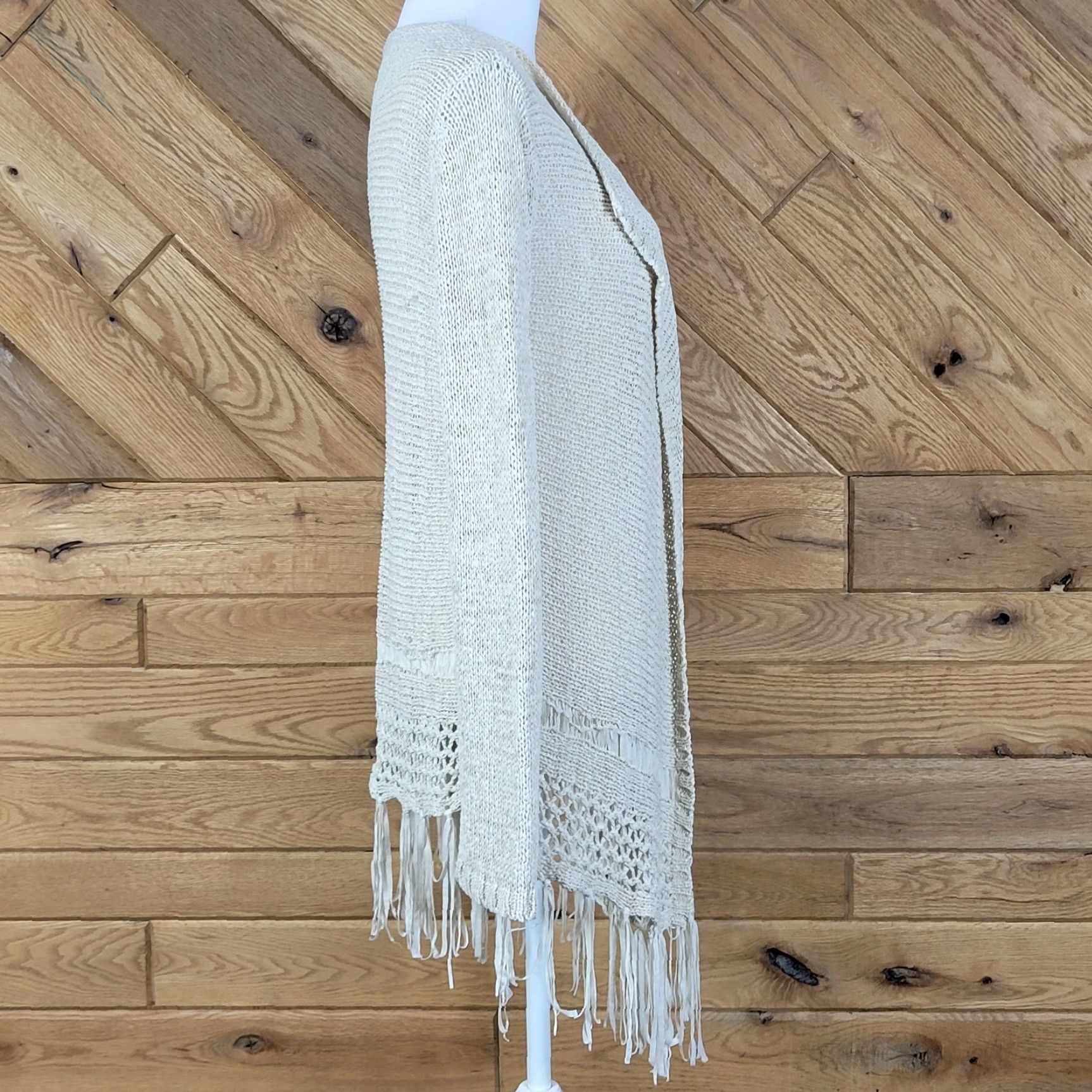 Vintage One Love Womens Top Long Sleeve Fringe Knit Open Cardigan Sweater Beige M Size M / US 6-8 / IT 42-44 - 5 Thumbnail