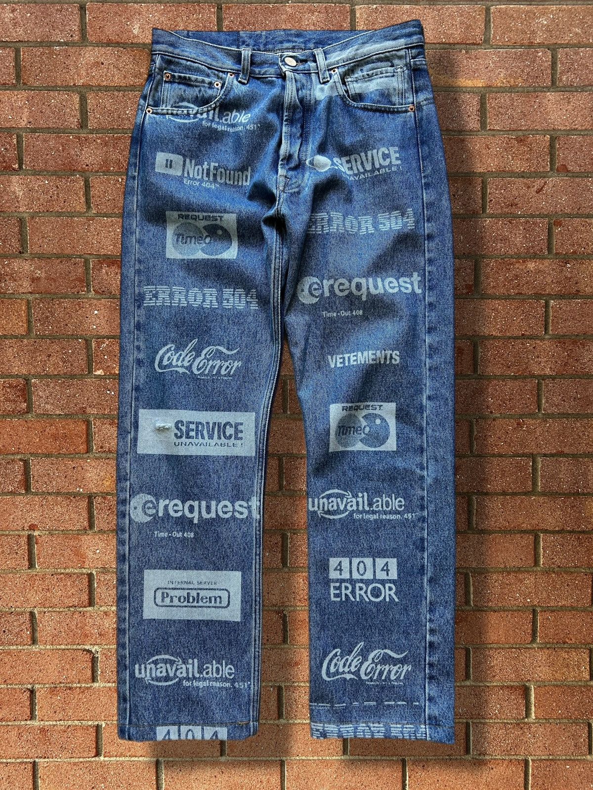 Vetements Vetements FW19 Error Code All Over Print Denim Size US 29 - 1 Thumbnail