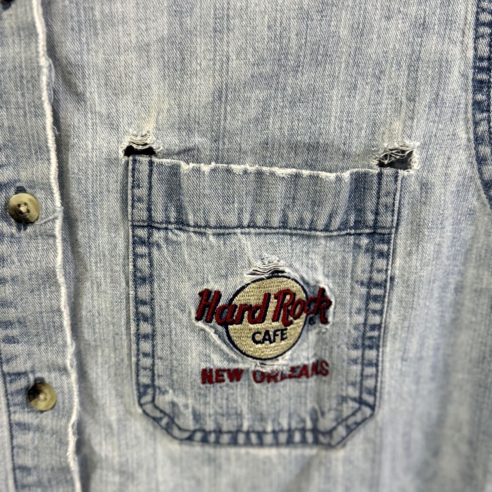 Hard Rock Cafe VINTAGE Hard Rock Cafe Denim Vest Mens M Blue Embroidered 90s Rock Biker Leather? No, Denim vest is fabric. Size US M / EU 48-50 / 2 - 5 Thumbnail