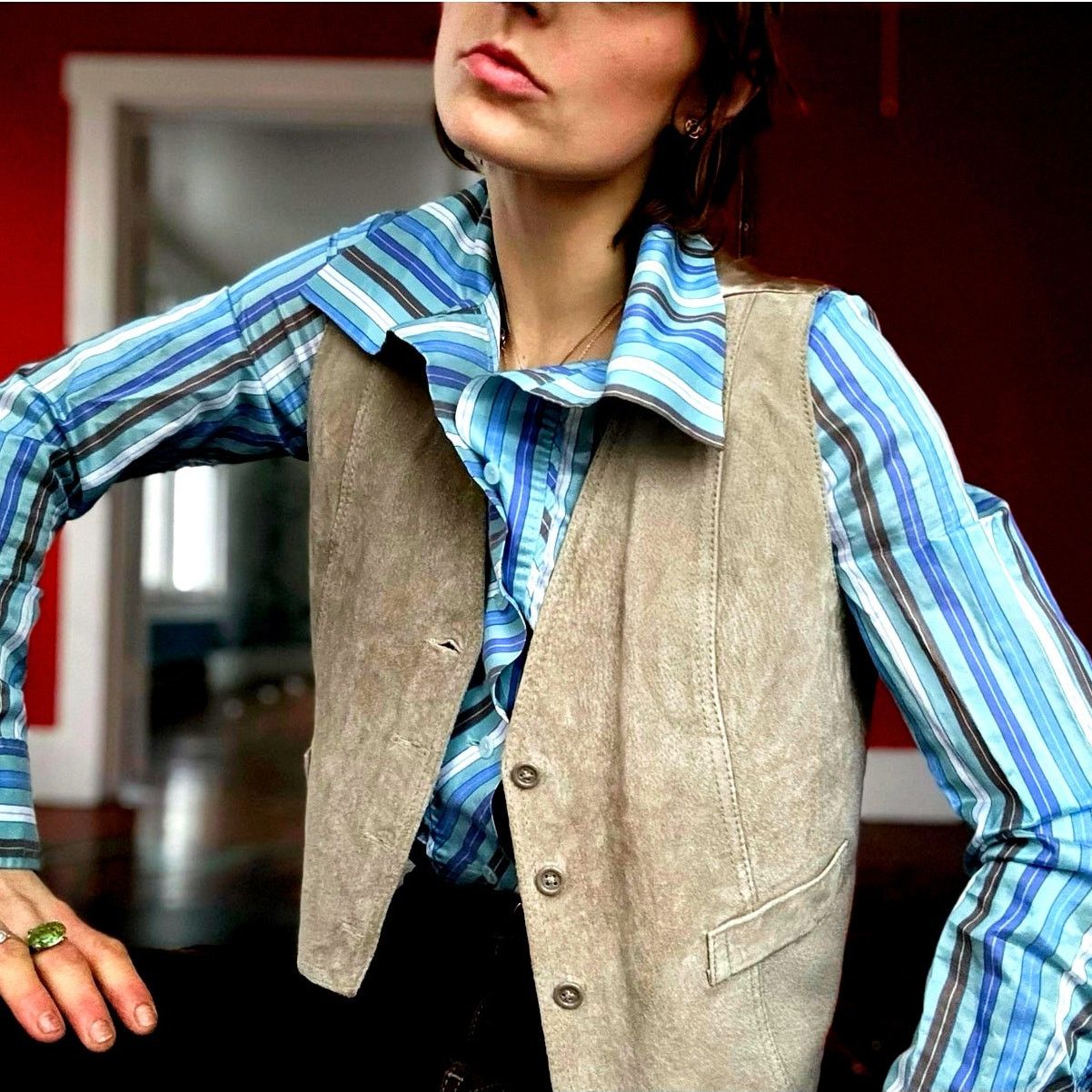 Vintage Vtg. Y2K Carlisle Blue Pinstripe Puffy Blouse Size S / US 4 / IT 40 - 2 Thumbnail