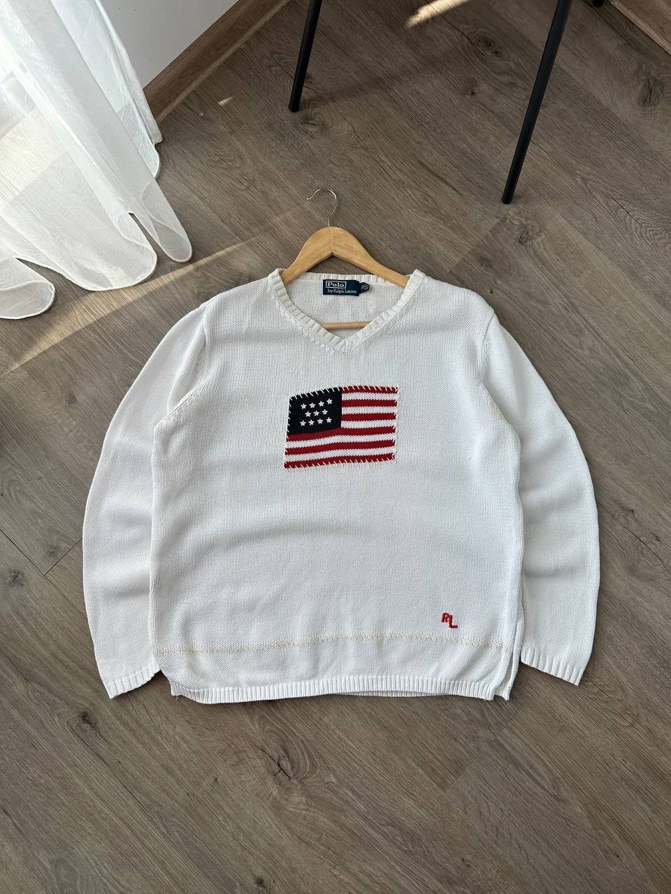 Polo Ralph Lauren Vintage Polo Ralph Lauren White USA Flag Sweater Size US S / EU 44-46 / 1 - 2 Thumbnail