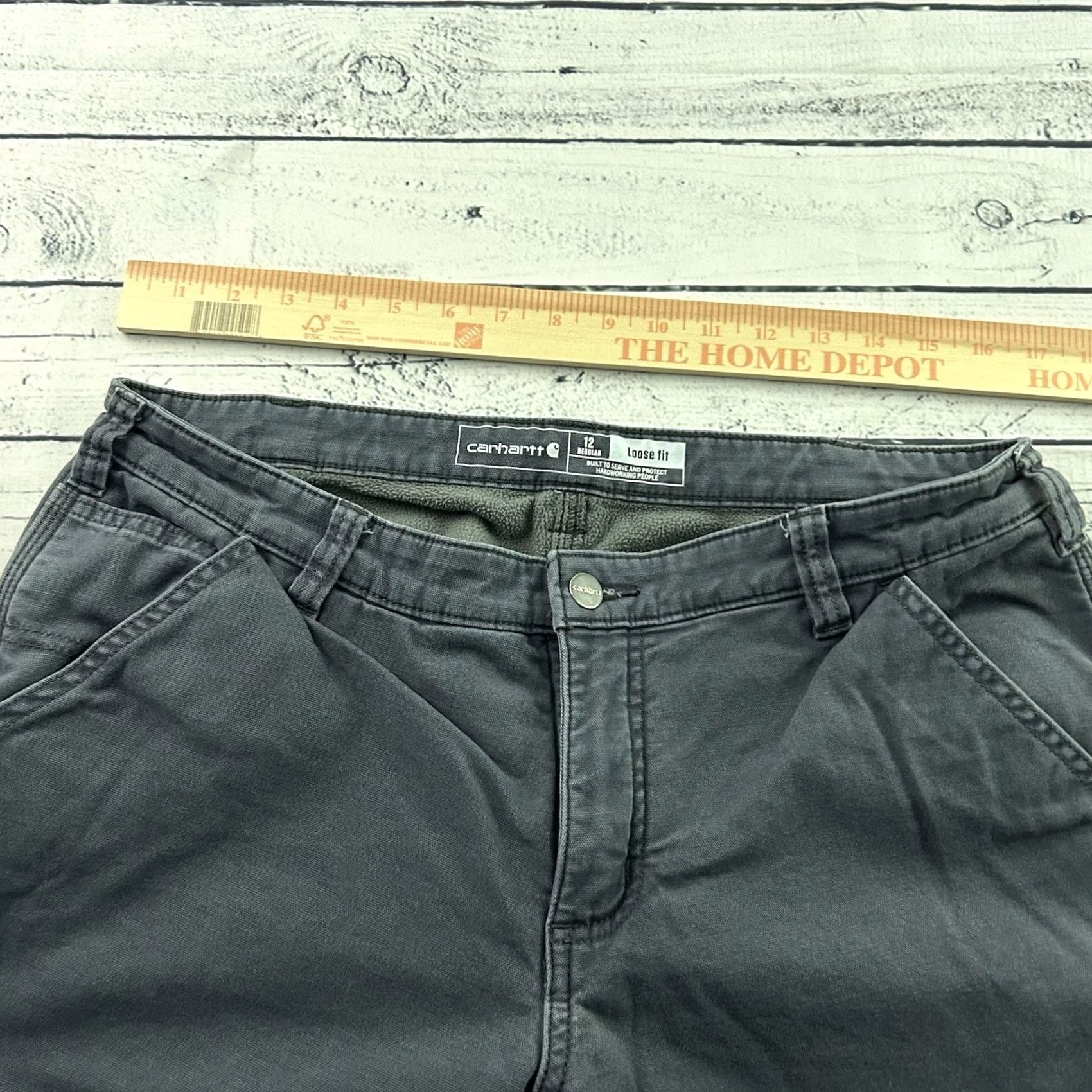 Carhartt Carhartt Women's 12 Gray Loose Fit Pants Fleece Lined Carpenter Straight Mid Rise Crawford Denim-like Size 34" / US 12 / IT 48 - 3 Thumbnail
