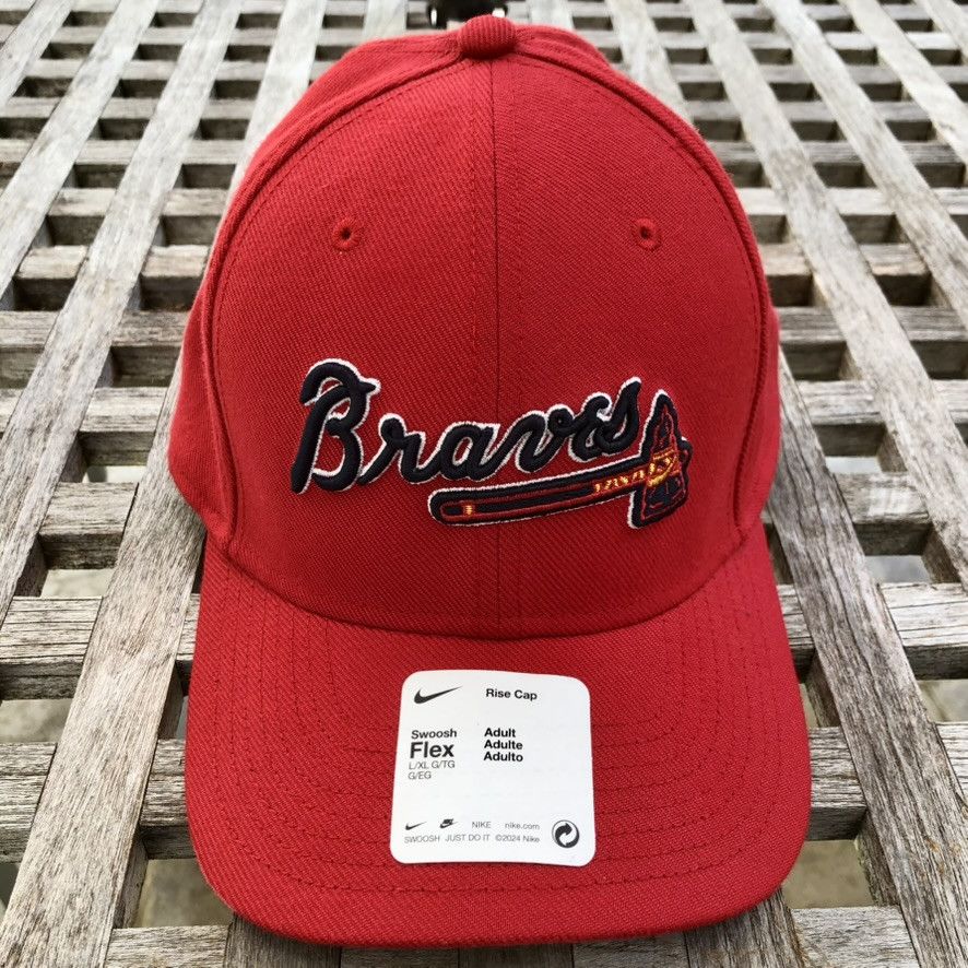 Nike Nike Atlanta Braves Tomahawk Script Logo Fitted Hat L / XL Size ONE SIZE - 1 Thumbnail