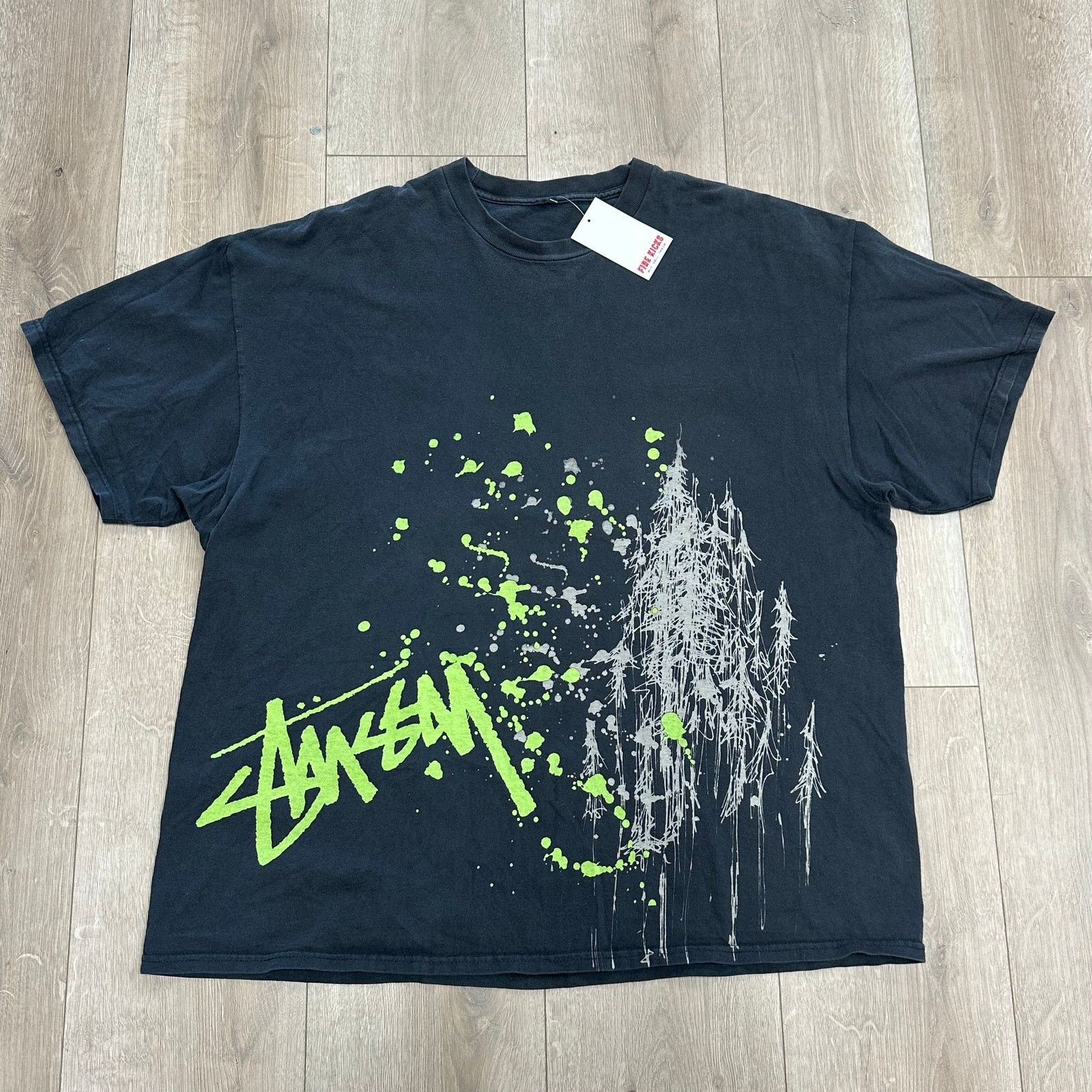 Stussy Vintage Y2K Stussy Splash Graffiti Logo Black Green Tee Size US XL / EU 56 / 4 - 1 Thumbnail