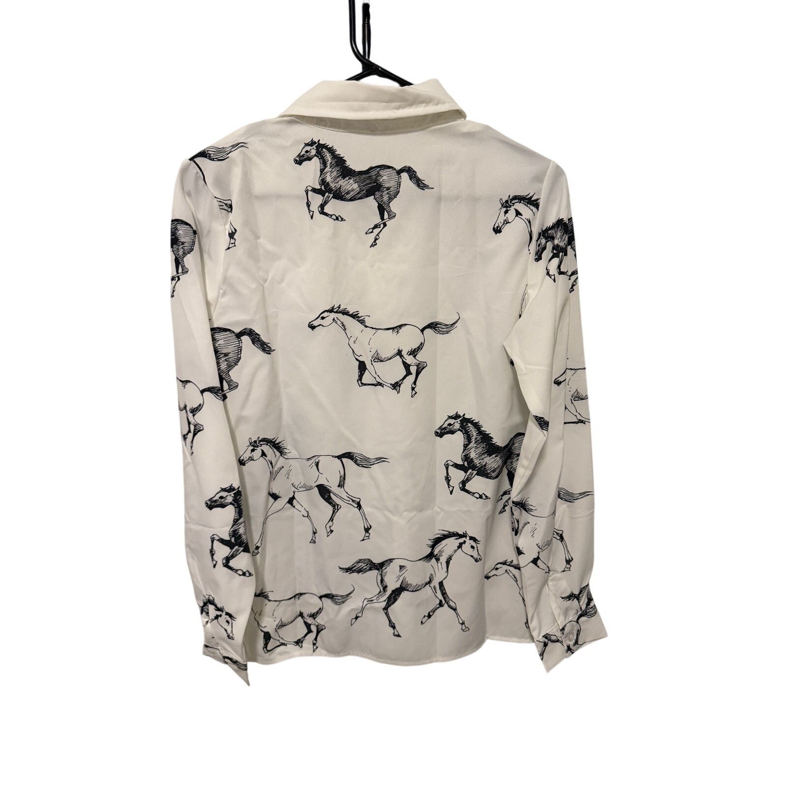 Other White Black Button Down VNeck Horse Print Long Sleeve Blouse Size S / US 4 / IT 40 - 6 Thumbnail