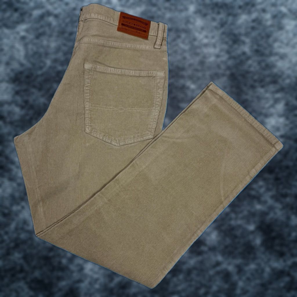 Lucky Brand 223 Mens Straight Leg Corduroy Pants 36x32 Tan Brown 5 Pocket Stretch