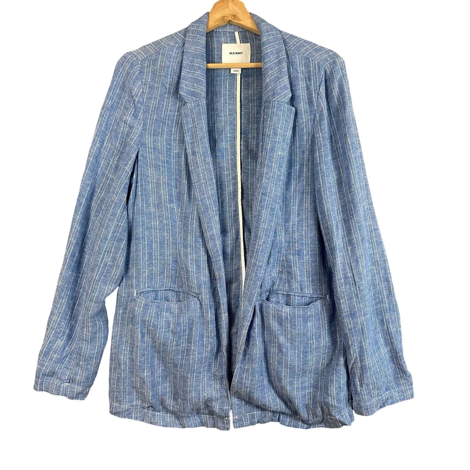 Old Navy Old Navy Linen Blazer Open Jacket Chambray Stripe S Size US S / EU 44-46 / 1 - 1 Thumbnail