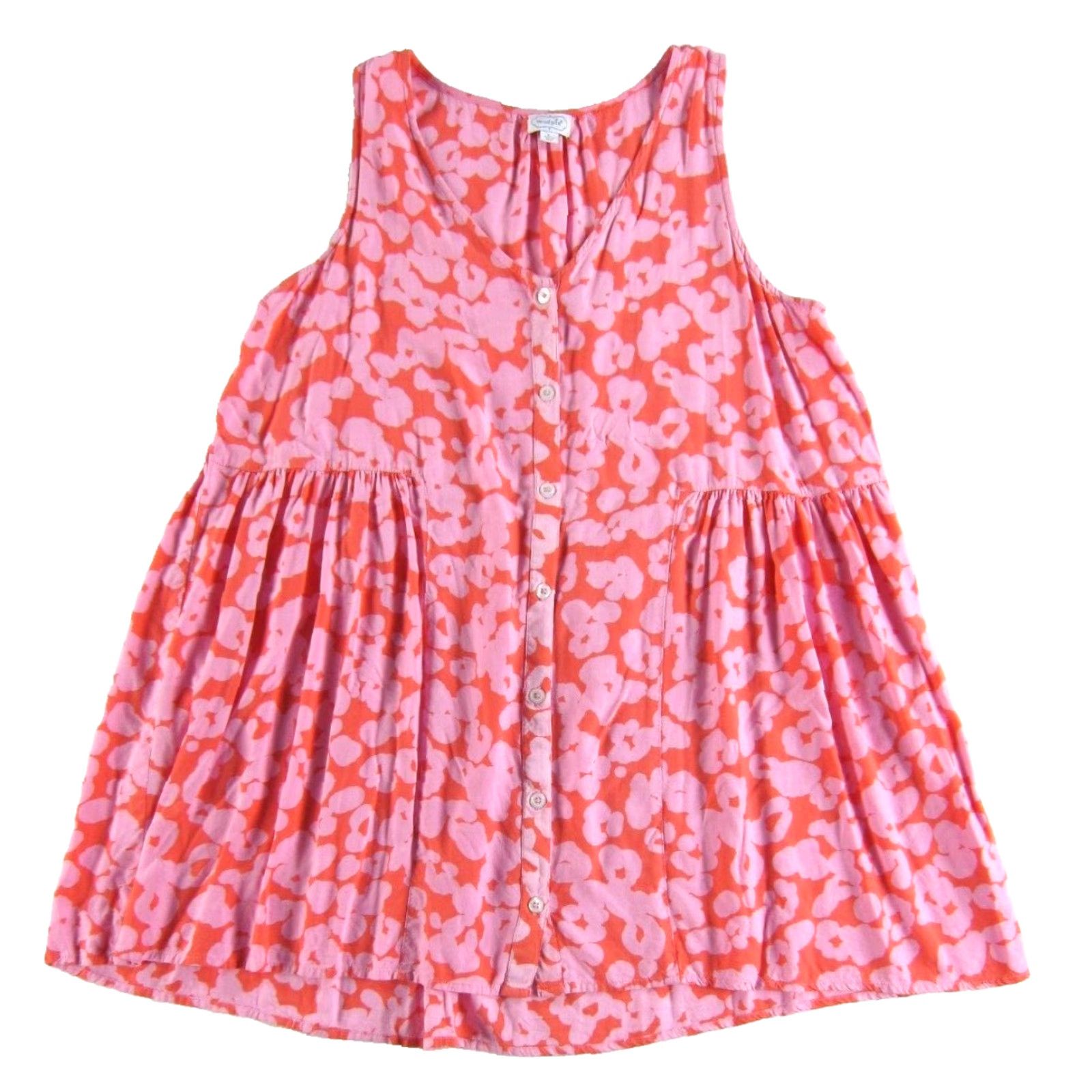 Vintage Mudpie Dress Shirt Tank Sun Large Pink Floral 100% Rayon Button Down V-Neck Womens Size L / US 10 / IT 46 - 2 Thumbnail