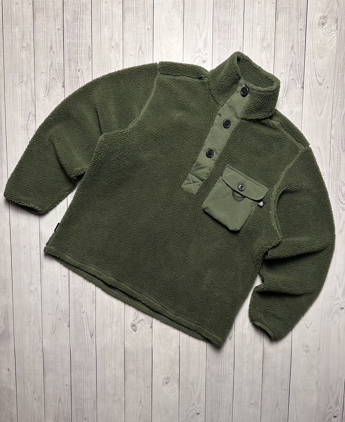 image of Vintage Nike Acg Sherpa Fleece Jacket Half Button Pocket M in Green, Men's (Size Medium)