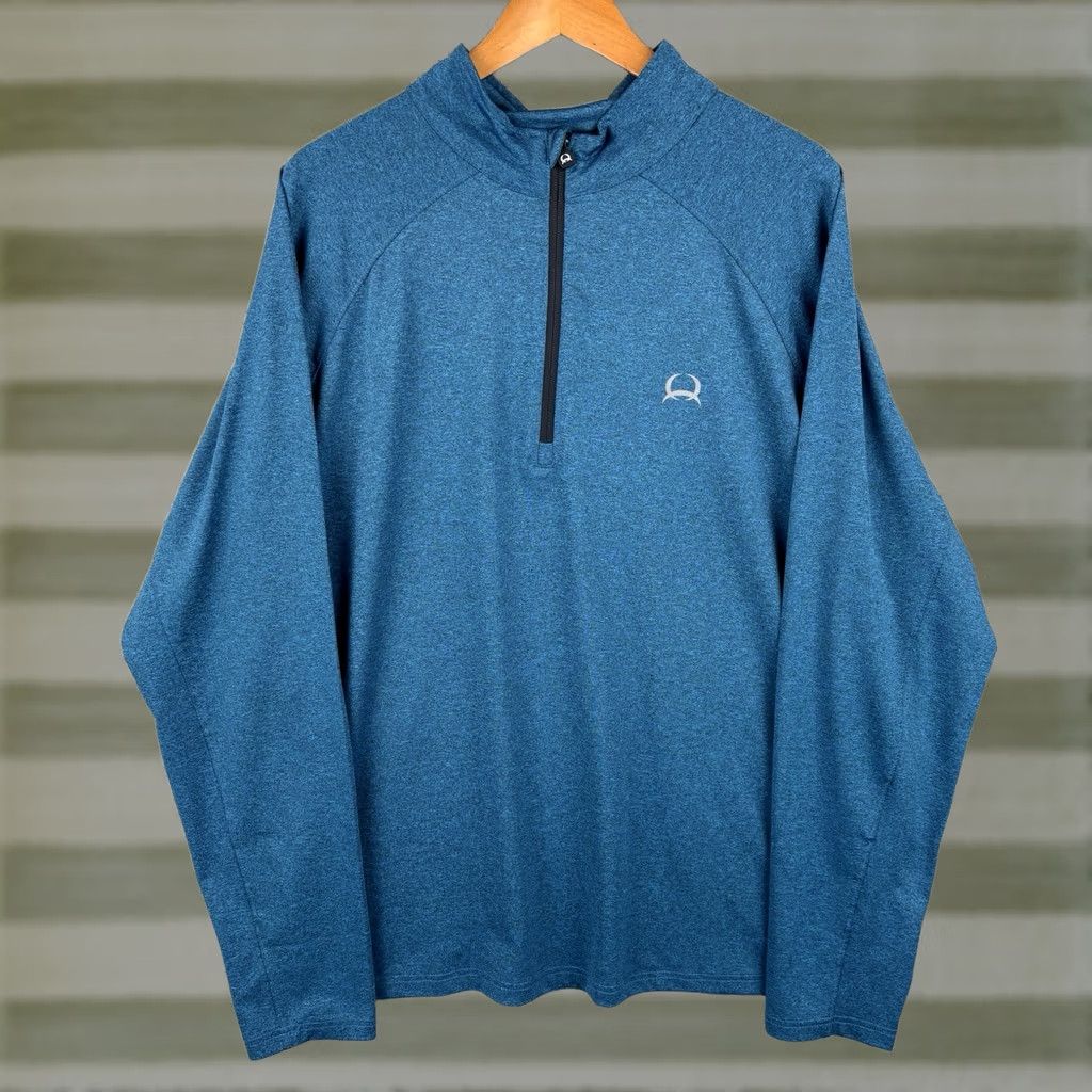 Vintage Cinch Pullover Mens 2XL Heather Blue 1/4 Zip Performance Western Cowboy Rodeo Shirt Size US XXL / EU 58 / 5 - 1 Thumbnail