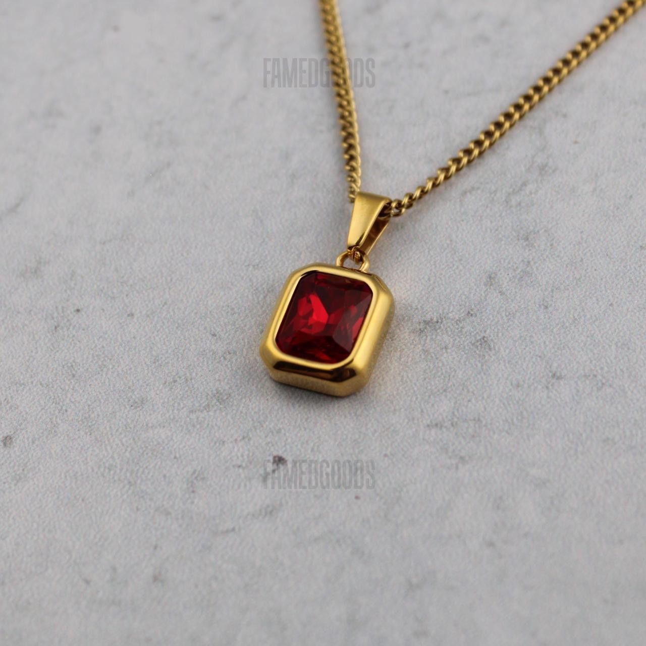 Jewelry Gold Ruby Cubic Zirconia Pendant Chain Necklace Size ONE SIZE - 4 Thumbnail