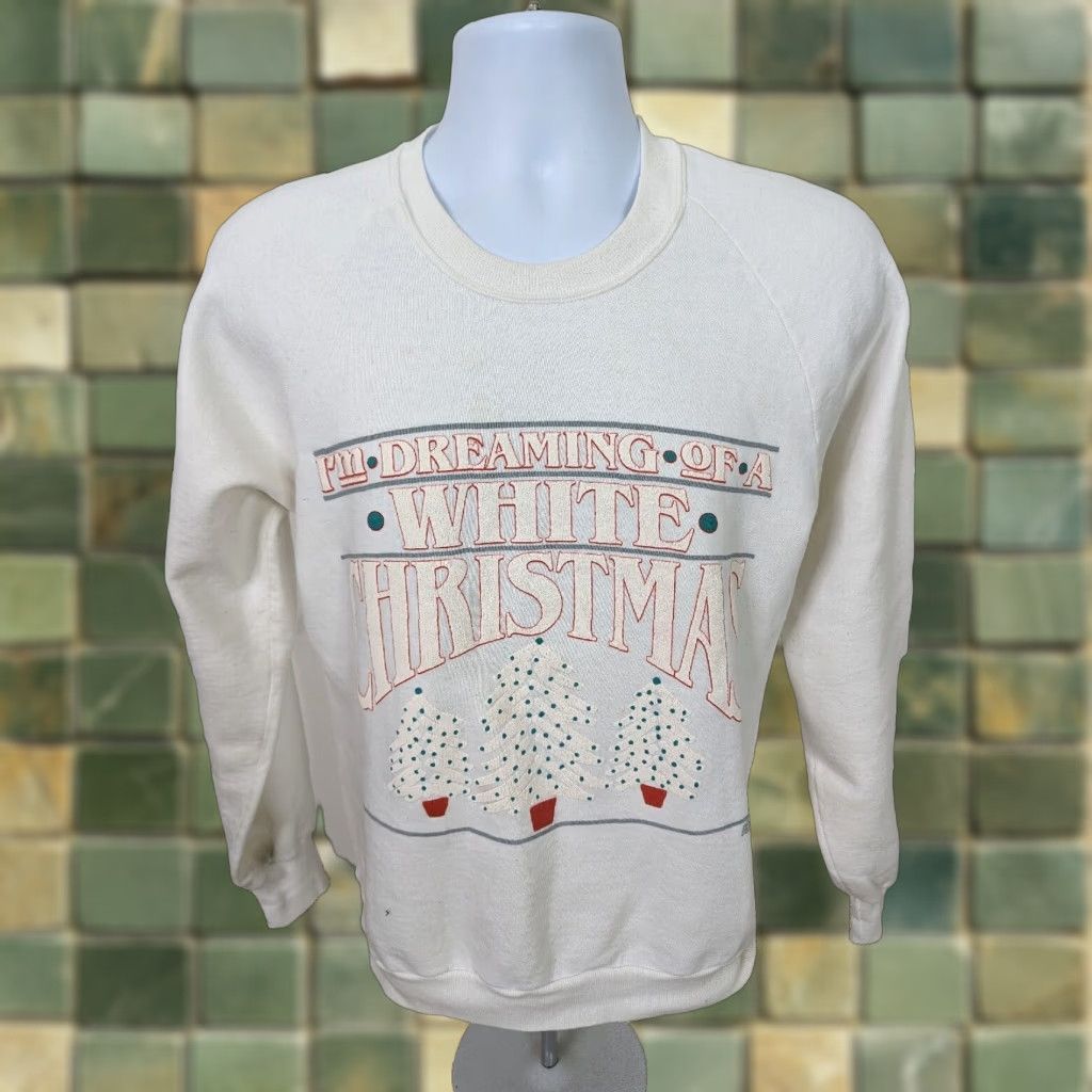 Jerzees VINTAGE I'm Dreaming White Christmas crewneck raglan Sweatshirt USA Large Men's Sweatshirt Size US L / EU 52-54 / 3 - 1 Thumbnail