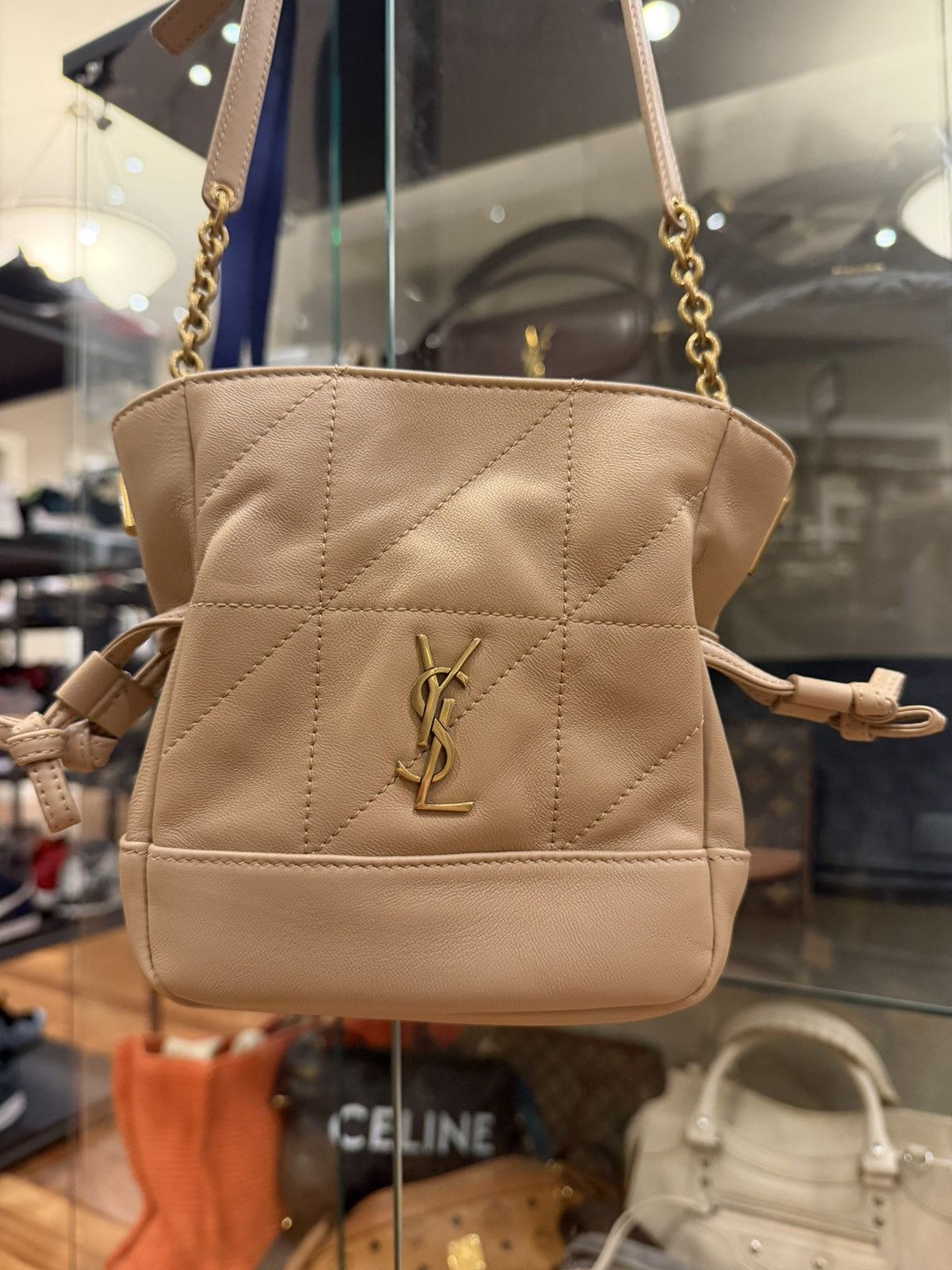 Saint Laurent Paris YSL Mini Jamie Shopping Bag in Lambskin Beige Size ONE SIZE - 2 Thumbnail