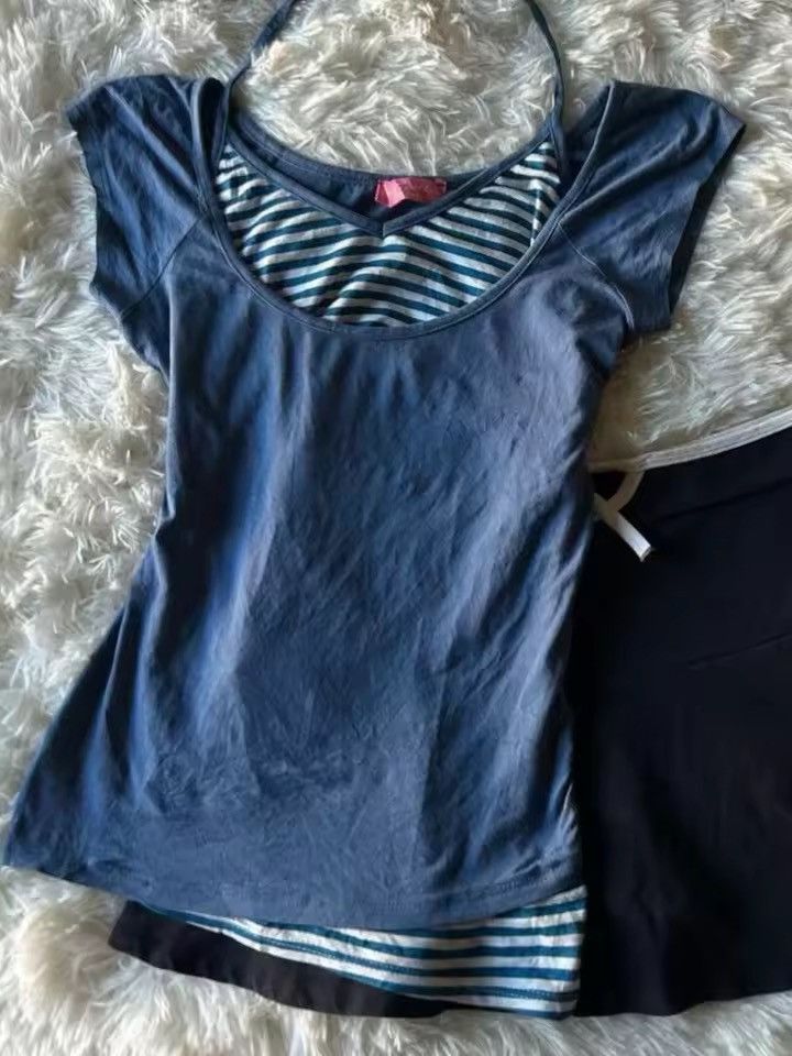 Vintage Y2K striped sexy 2000s patchwork top t shirt Size S / US 4 / IT 40 - 1 Thumbnail