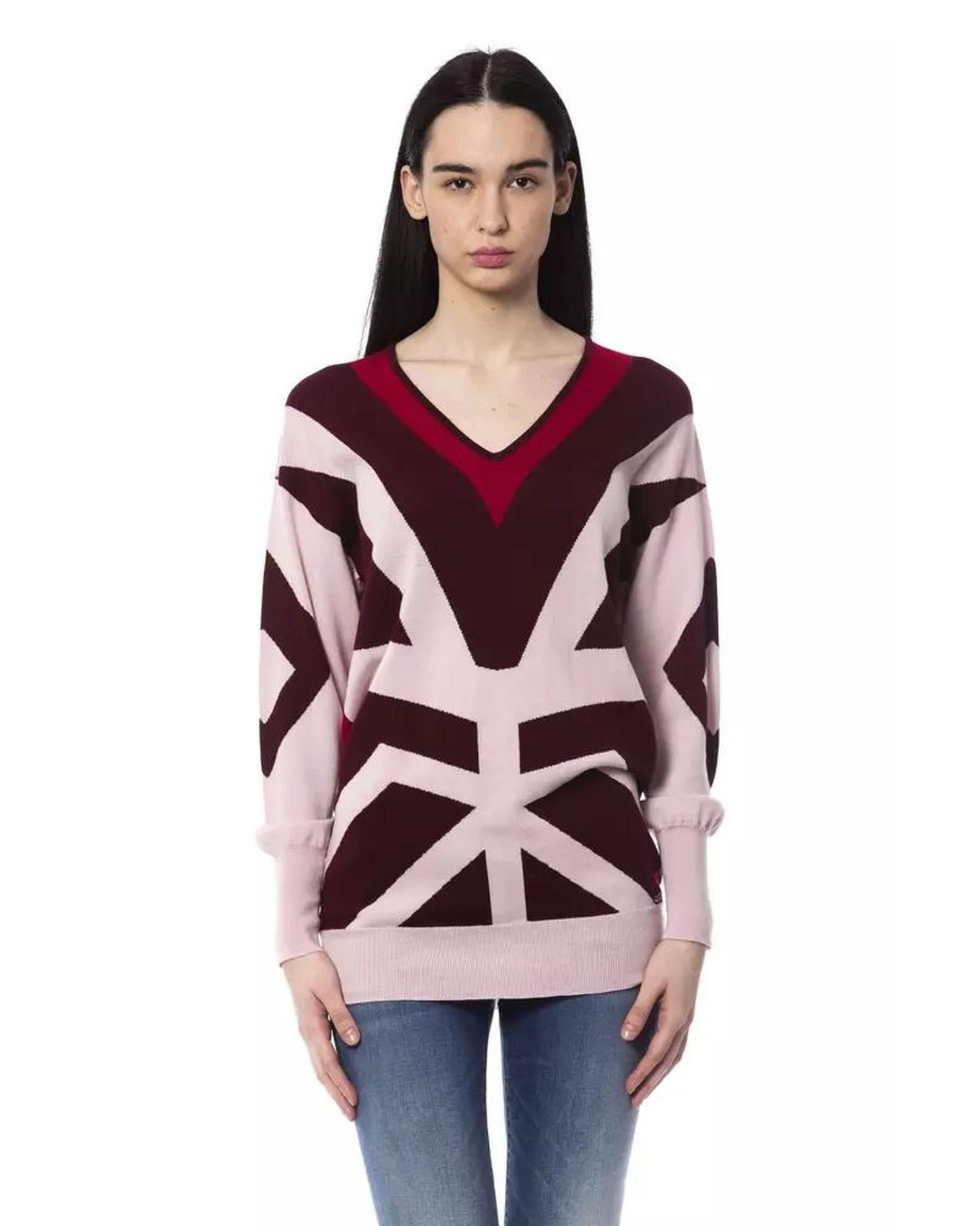 image of Byblos Oversized V-Neck Sweater in Burgundy, Women's (Size Small)