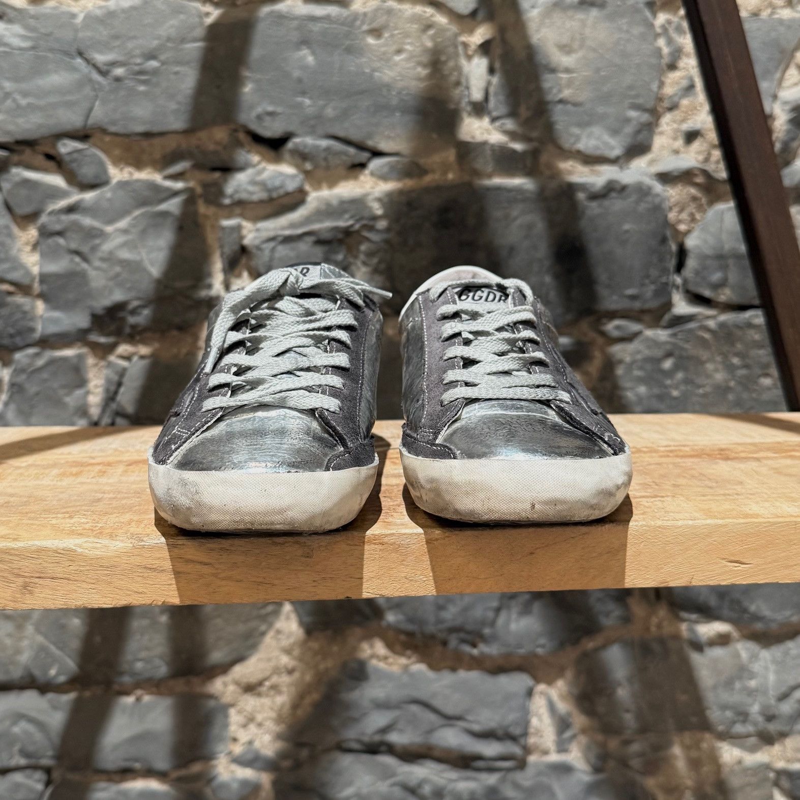 Golden Goose Silver Metallic Leather Superstar Sneakers
