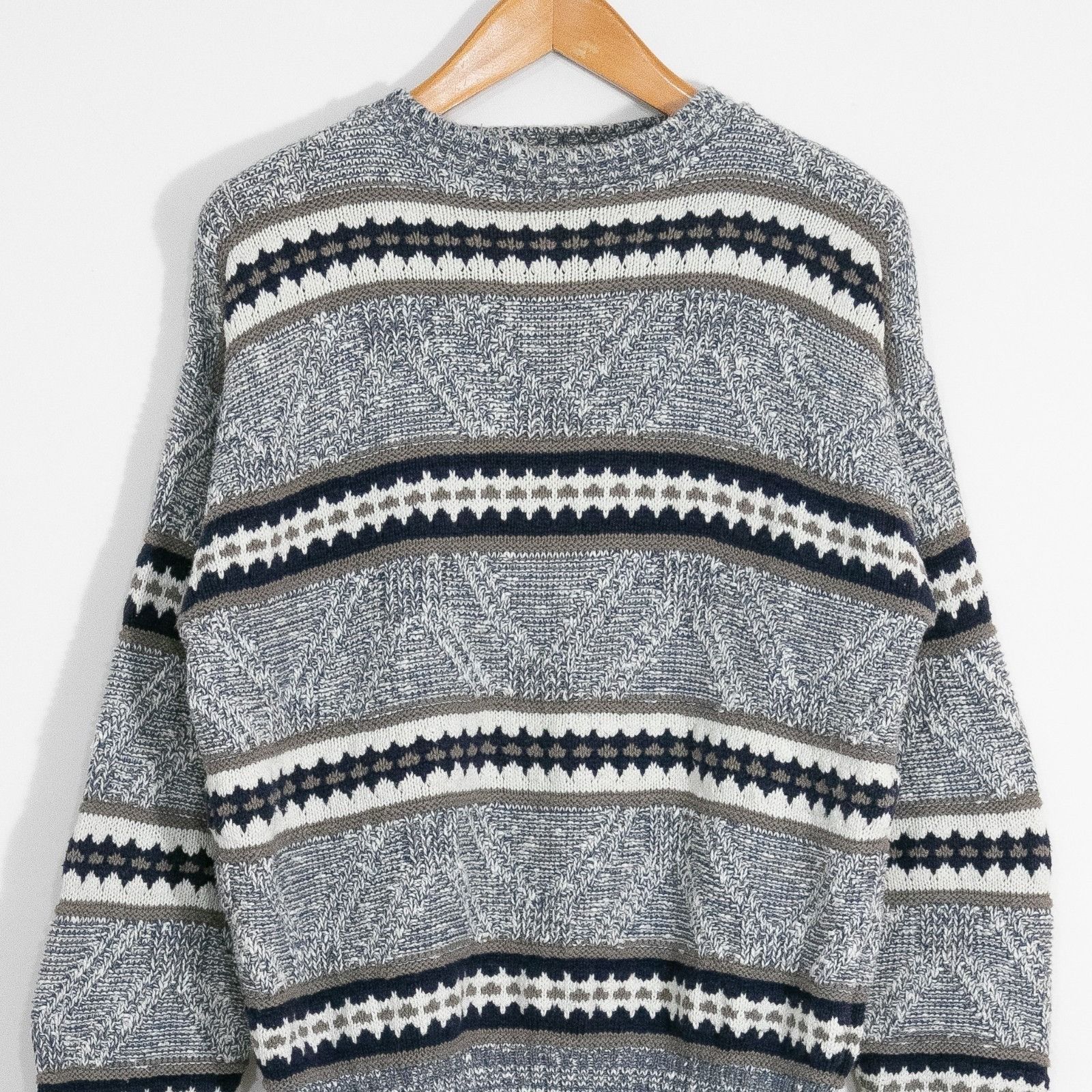 Vintage Vintage Cotton Knit Fair Isle Sweater Medium Gray Striped Size US M / EU 48-50 / 2 - 3 Thumbnail
