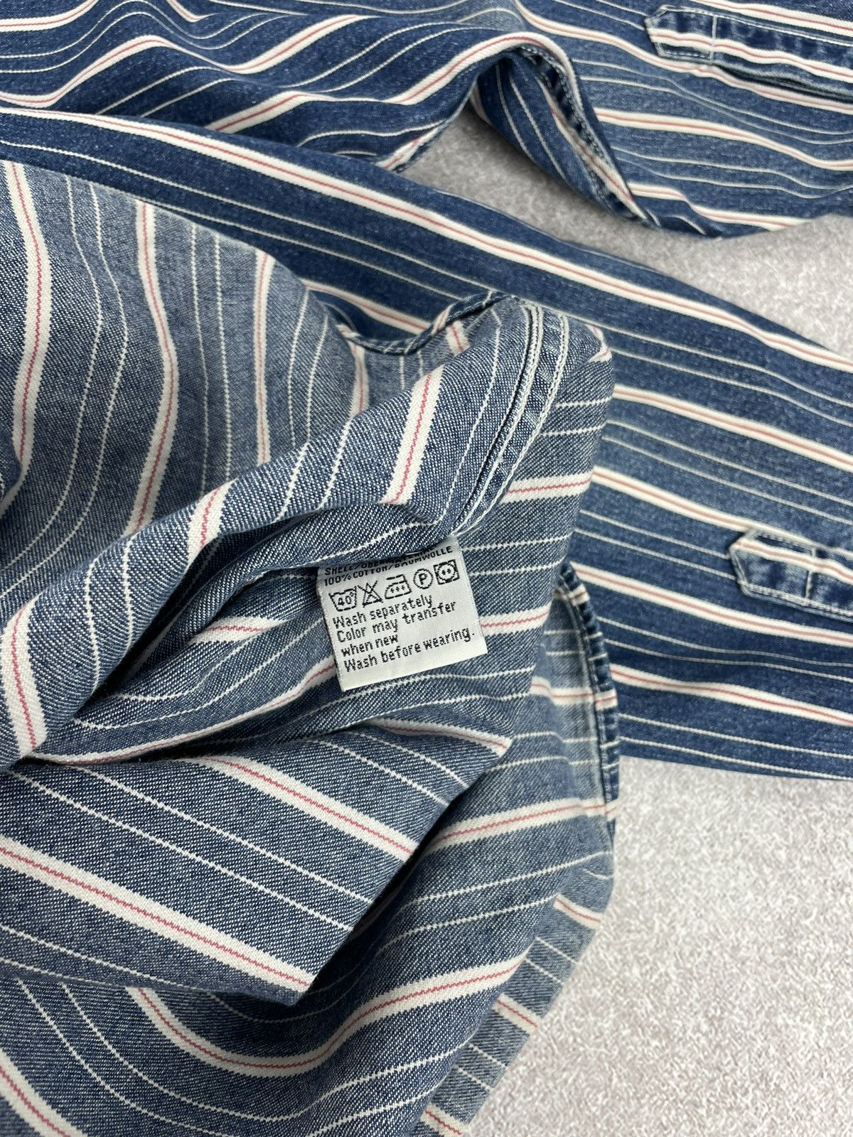 Levi's × Levi's Vintage Clothing × Vintage Vintage 90’s Levi’s Striped Long Sleeved Denim Shirt Cowboy Size US L / EU 52-54 / 3 - 13 Thumbnail