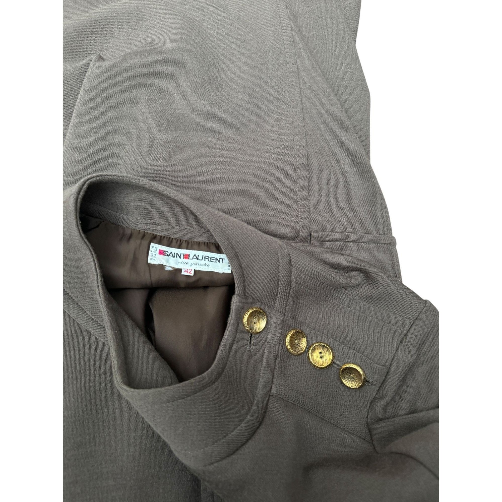 Yves Saint Laurent 1980s Khaki Wool Dress Size M / US 6-8 / IT 42-44 - 5 Thumbnail