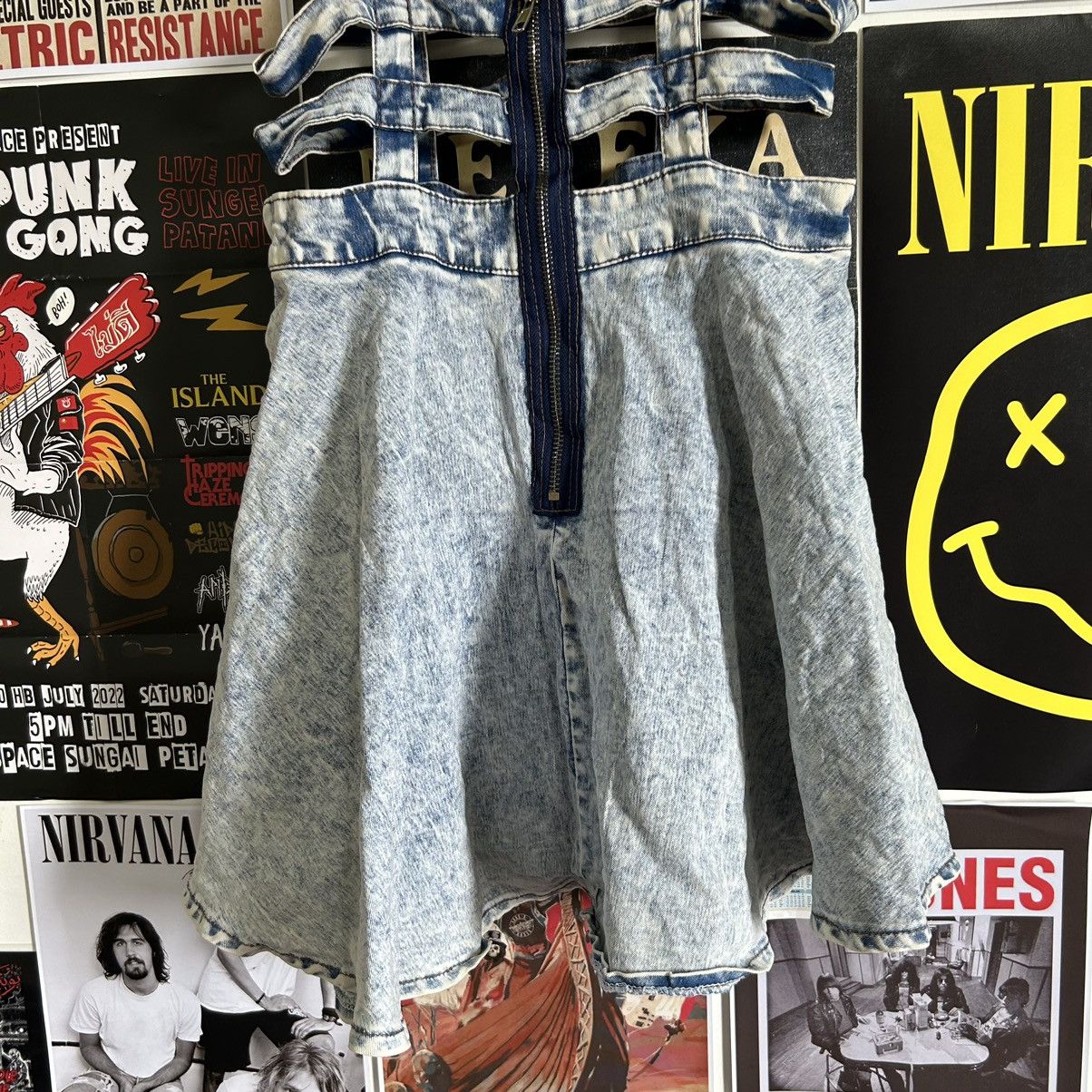 Vintage Vintage Spiga Japanese Acid Wash Denim Short Overall Skirt Size 26" / US 2 / IT 38 - 6 Thumbnail