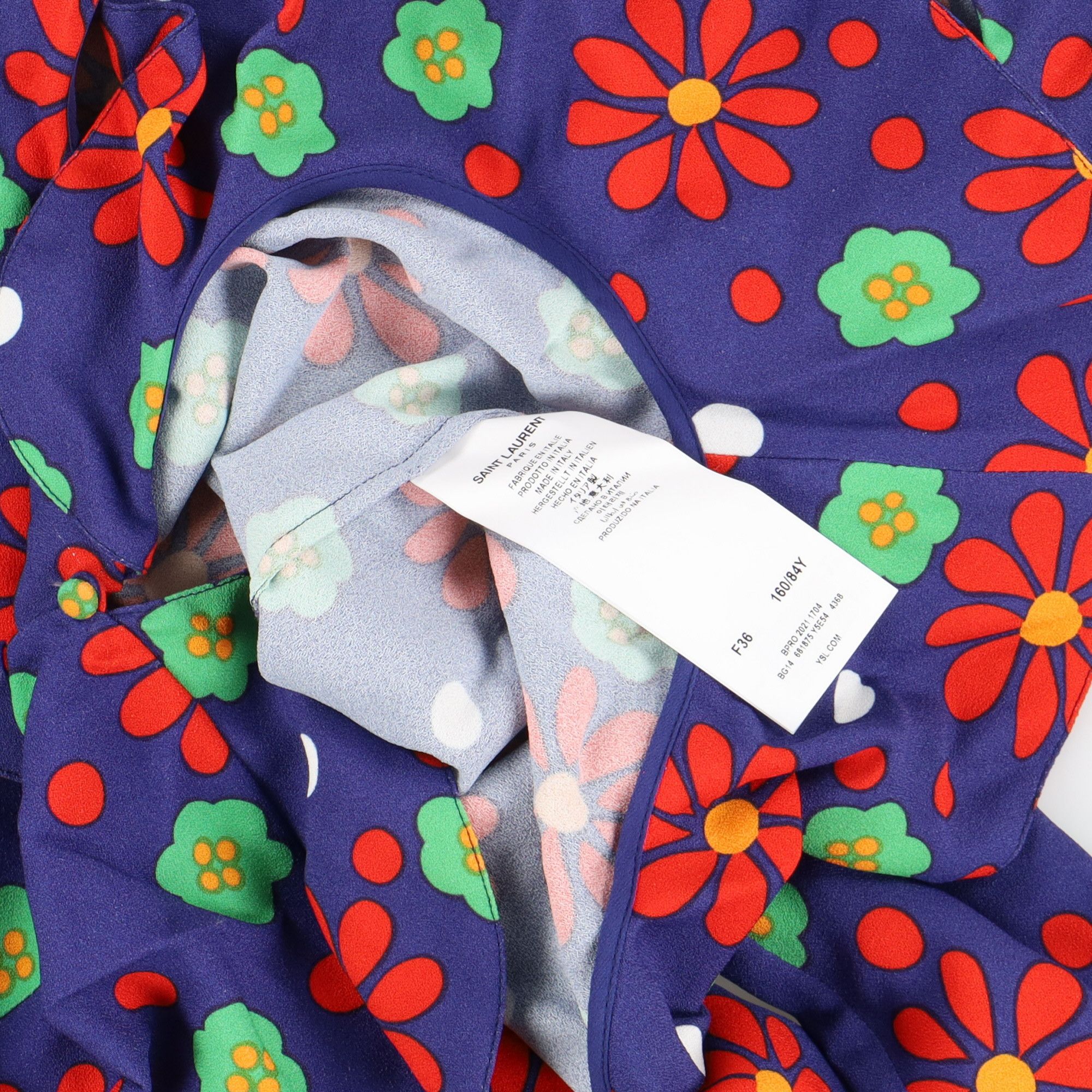 Saint Laurent Paris Blue Floral Ruffled Viscose Blouse Size S / US 4 / IT 40 - 8 Thumbnail