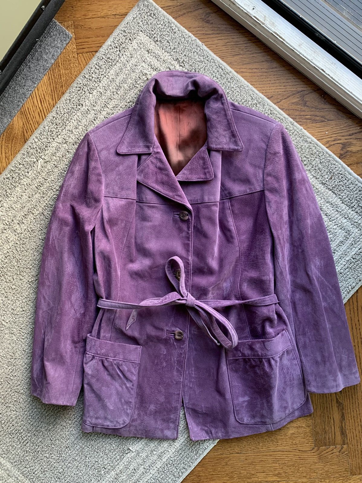 Danier × Other × Vintage Vintage Purple Suede Blazer 80s Leather Coat Belted Petite Size US S / EU 44-46 / 1 - 12 Thumbnail