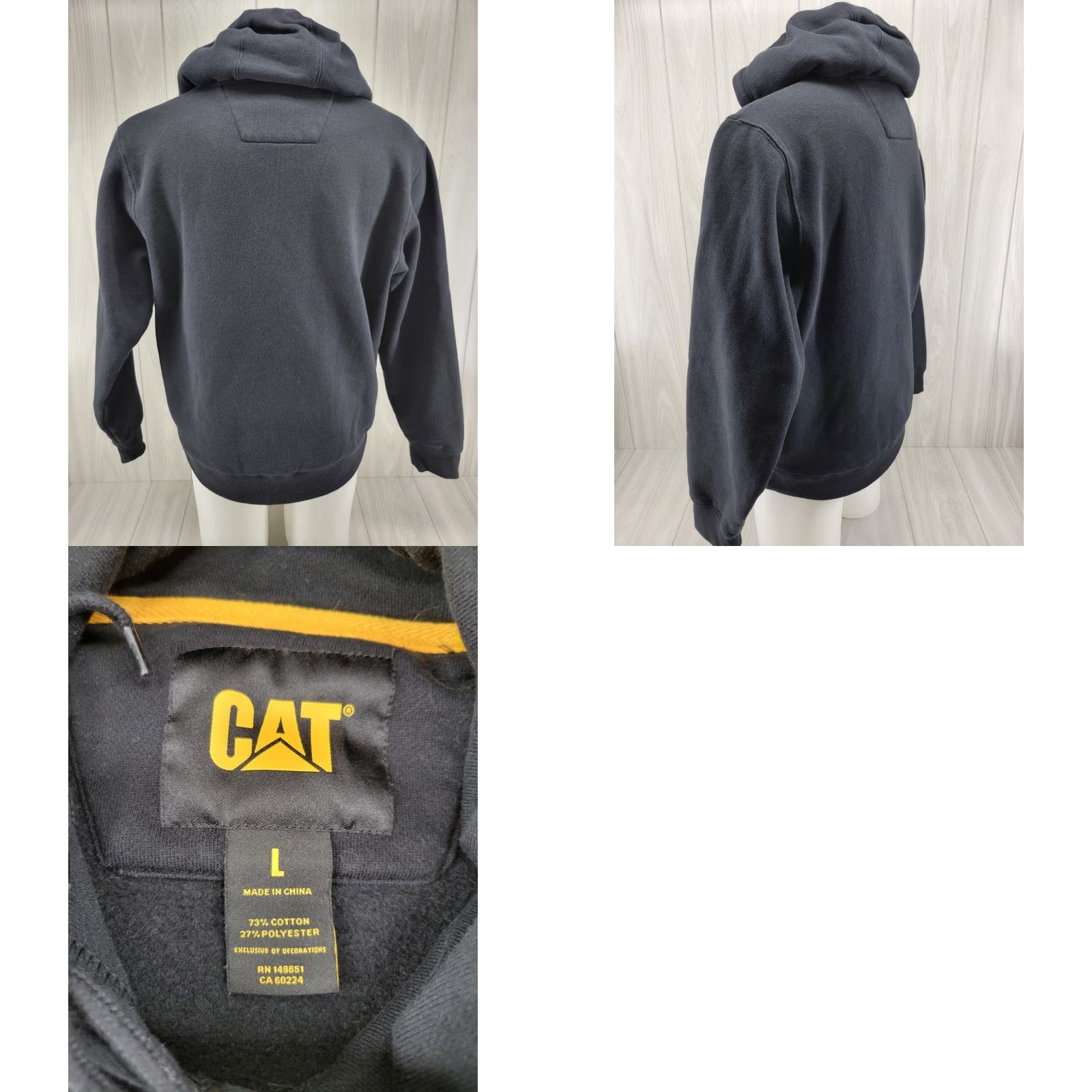 Vintage CAT Hoodie Adult Large Heavy Embroidered Sweatshirt Pullover Mens Black Cotton Polyester Size US L / EU 52-54 / 3 - 8 Thumbnail