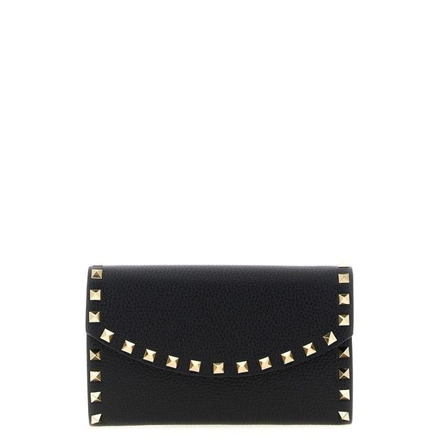 VALENTINO GARAVANI Rockstud Black Leather Chain Wallet New A