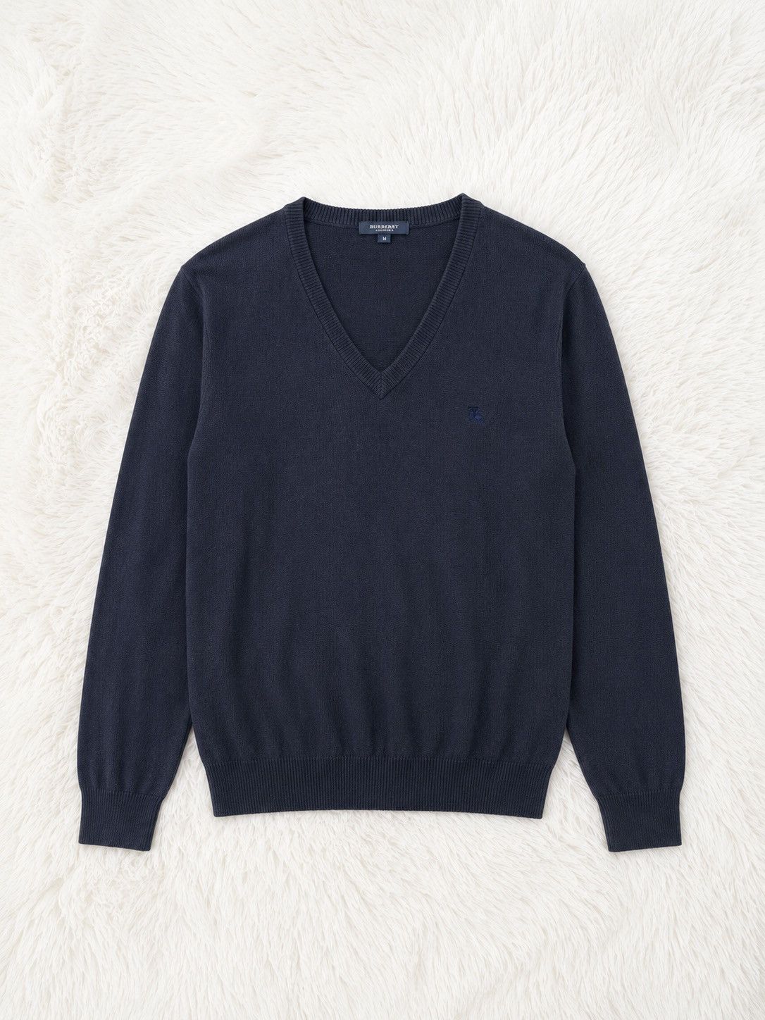 Burberry Burberry V Neck Cotton Sweater Blue Japan Size US M / EU 48-50 / 2 - 1 Thumbnail