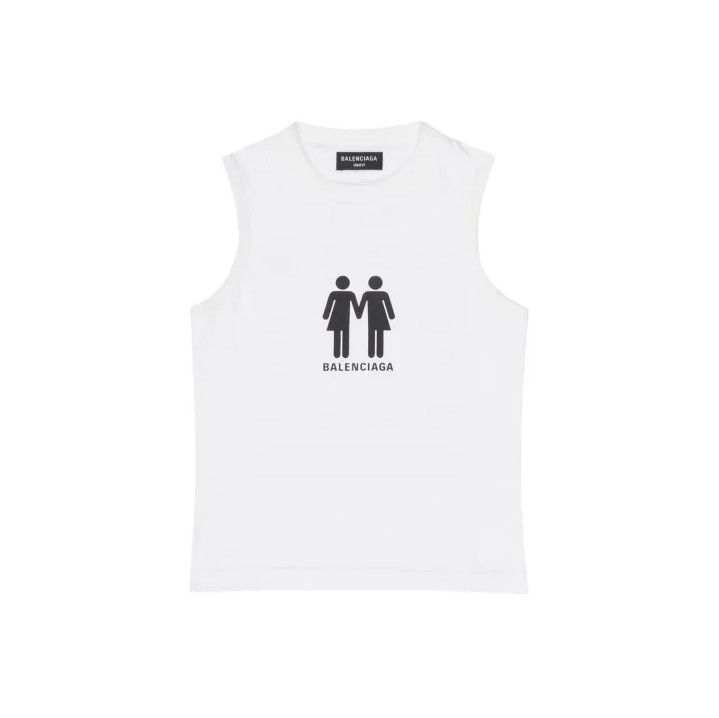 Balenciaga Balenciaga White Sleeveless Logo Muscle T-Shirt Size US XXS / EU 40 - 1 Thumbnail