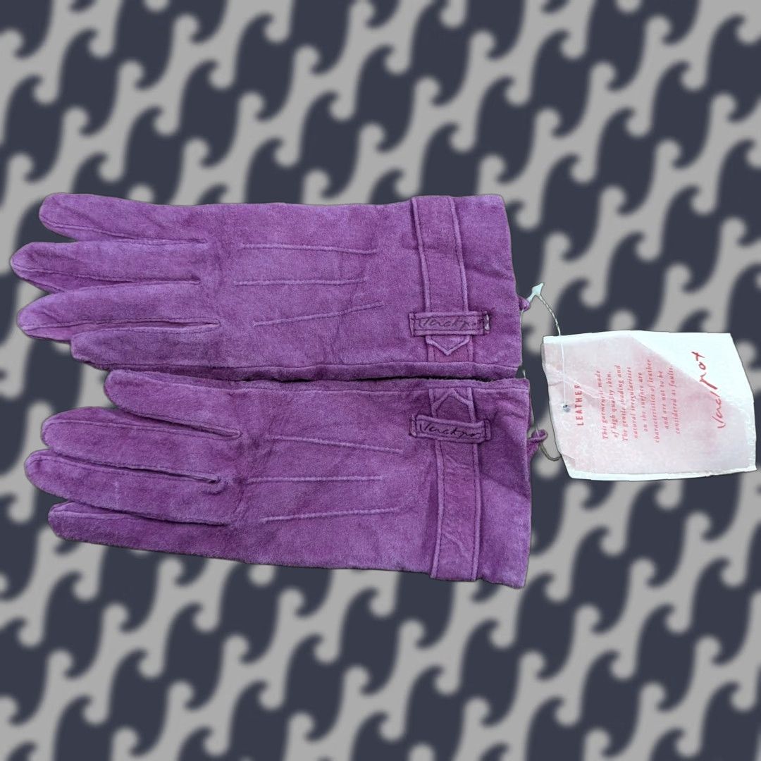 Vintage Genuine Leather Womens Gloves Size 7 Purple Winter Wool Blend Lining Glove Womens Mens? Size ONE SIZE - 1 Thumbnail
