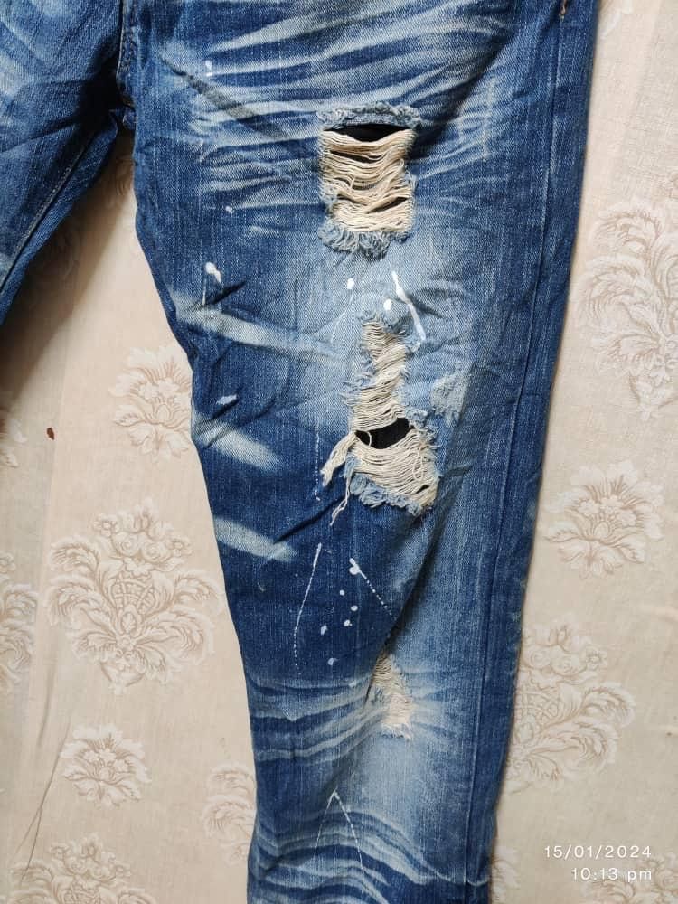 Japanese Brand ROOTS THREE JEANS DISTRESSED AVANT GARDE Size US 35 - 5 Thumbnail