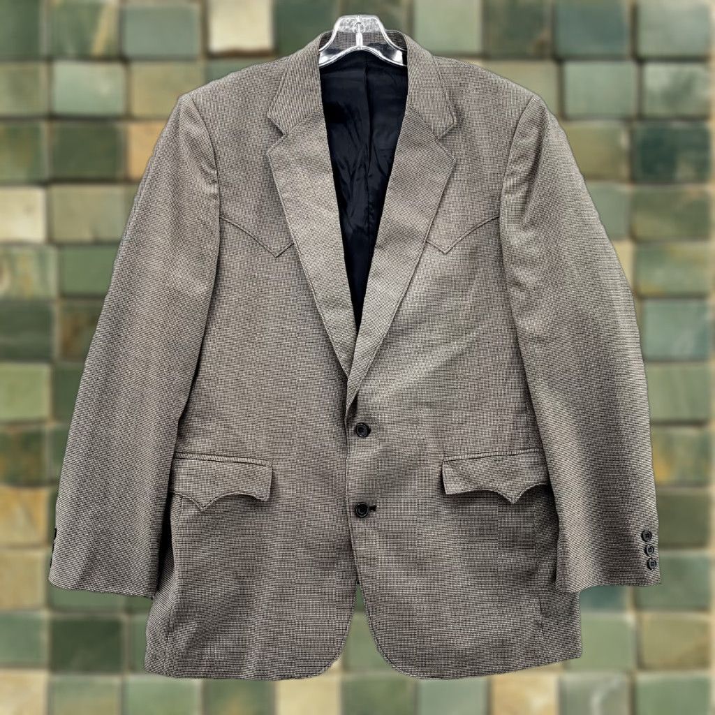Vintage Circle S Blazer Men's 42L Gray Houndstooth Wool Blend Cowboy Texas USA Plaid Western Mens Size 42R - 1 Thumbnail